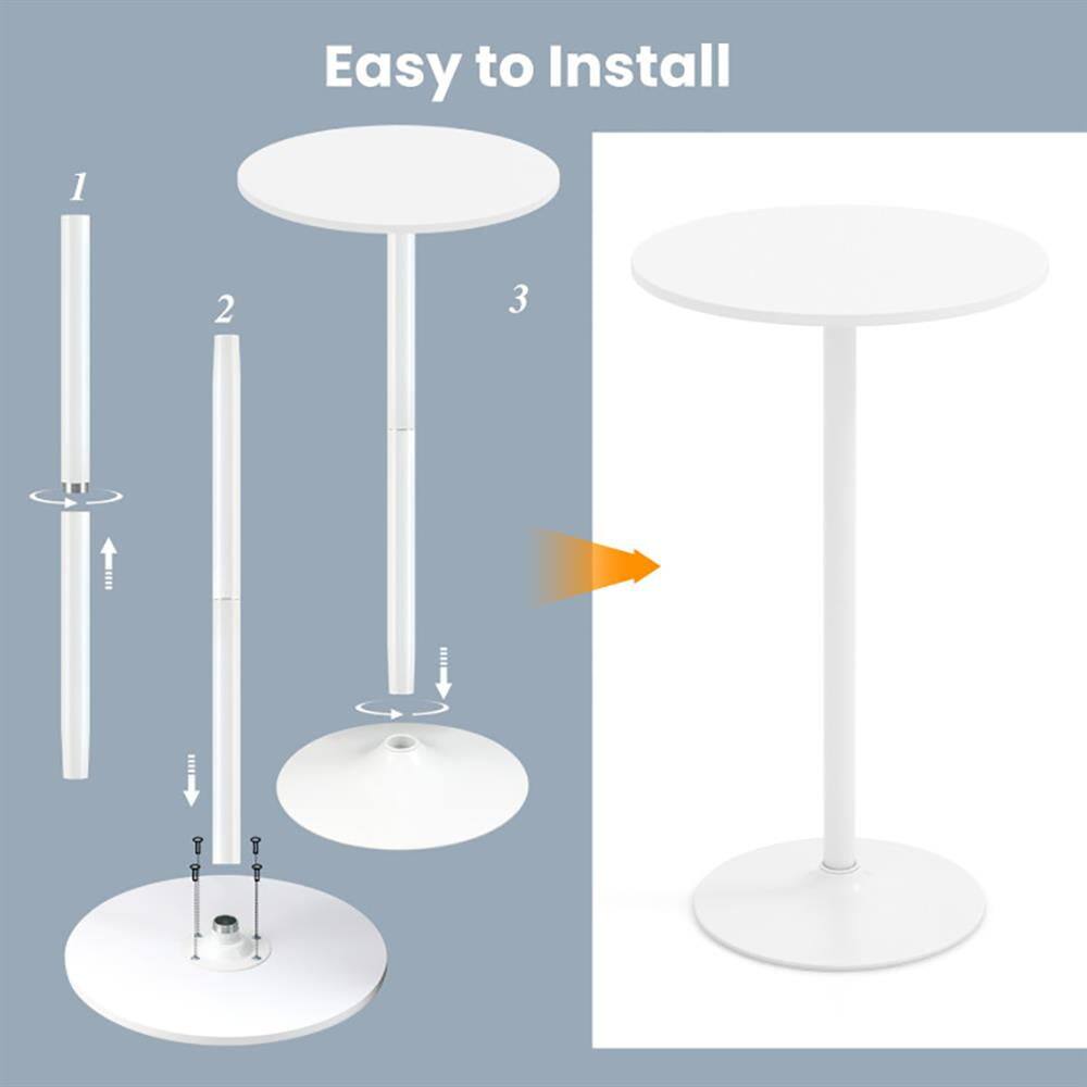Easy to Install

1. Assemble the base and pole.
2. Attach the pole to the base.
3. Place the table top on the pole.