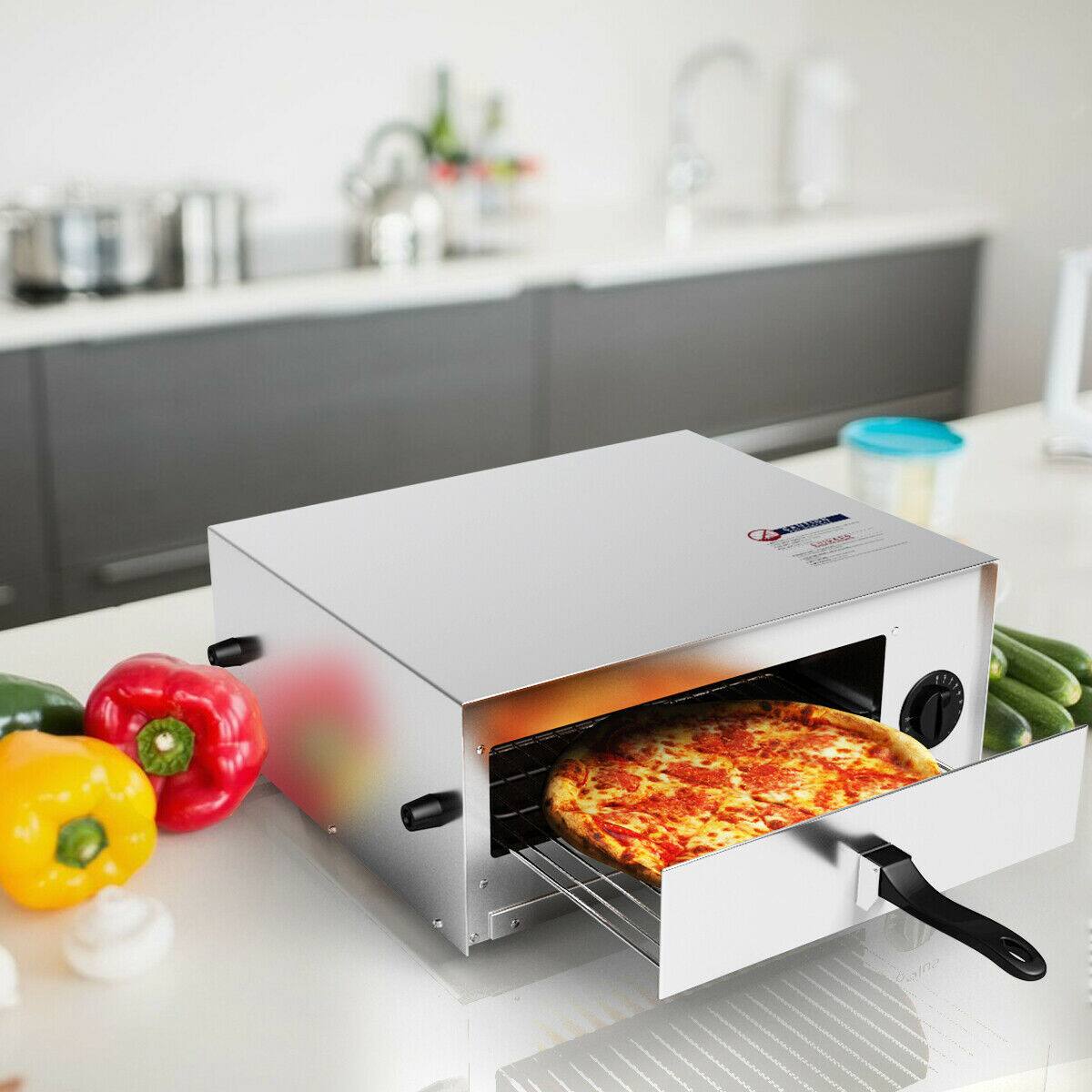 Angle. SKONYON - Stainless Steel Electric Pizza Oven with Fast Heating and Indoor Countertop Design - Silver.