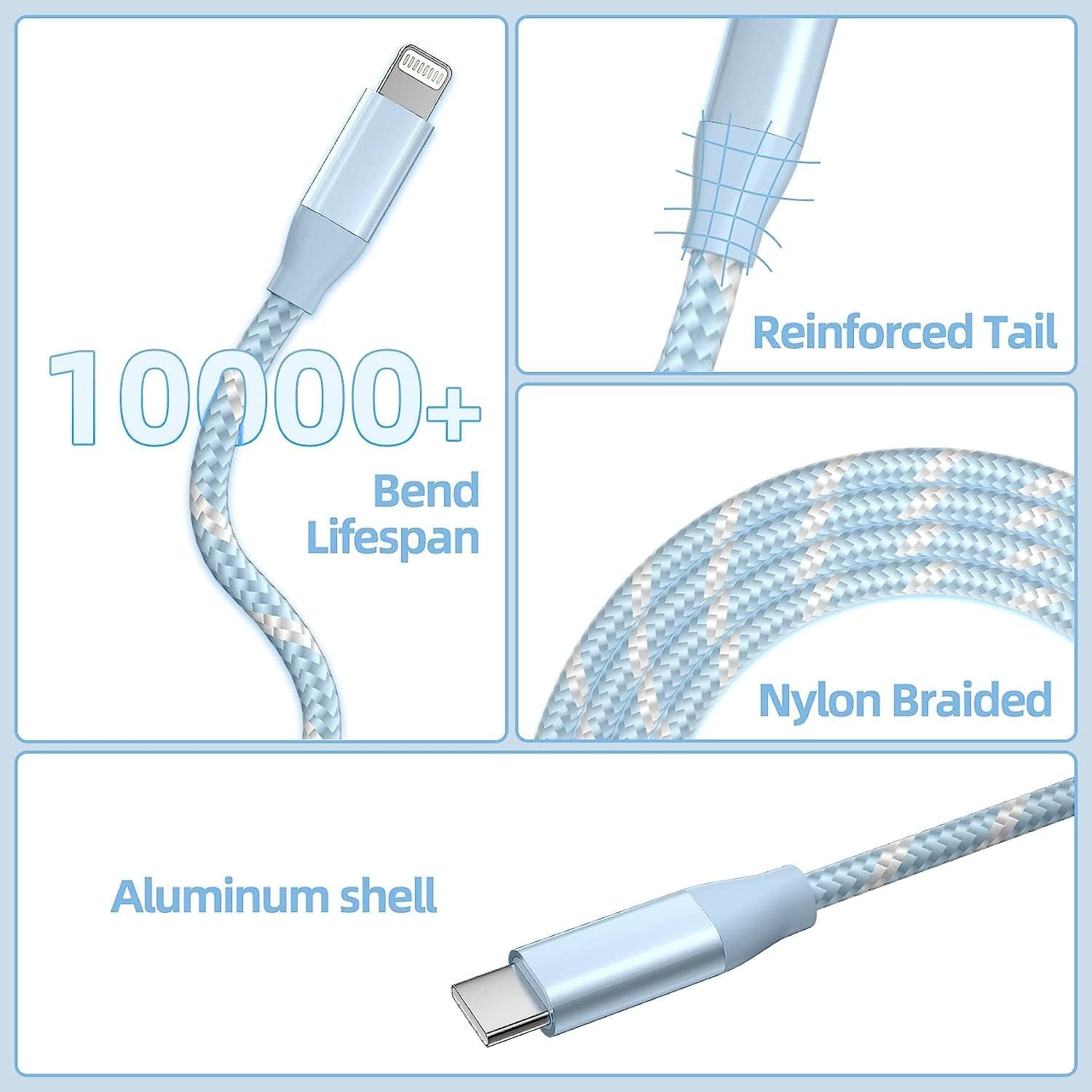 10000+ Bend Lifespan  
Reinforced Tail  
Nylon Braided  
Aluminum shell