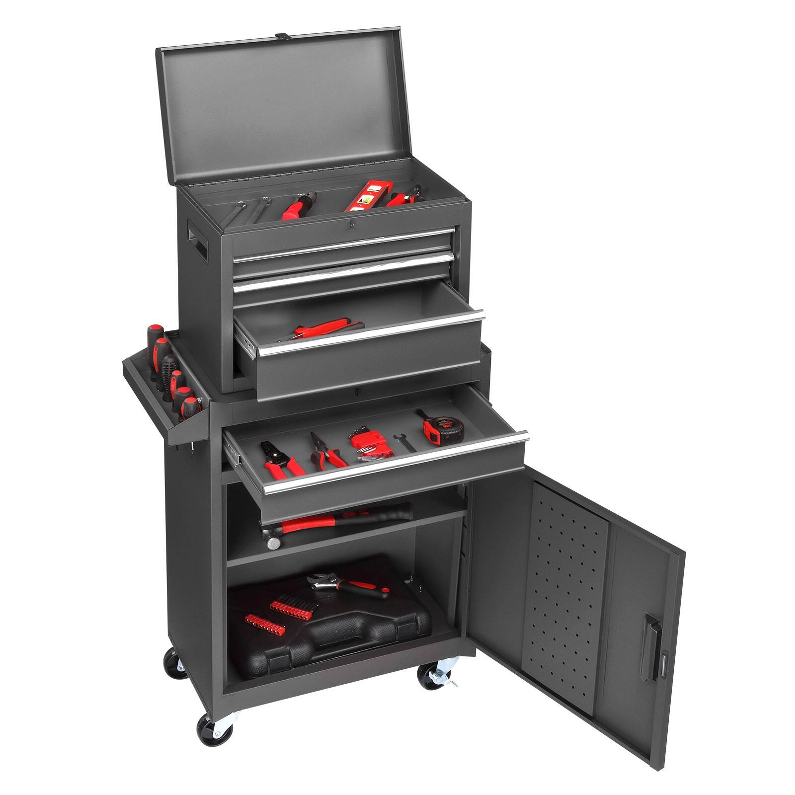 Alt View 1. Winado - Rolling 4-drawer Tool Chest Mechanic Tool Organizer Tool Box with Adjustable Shelf & Lockable Wheel for Garage, Workshop - Black.