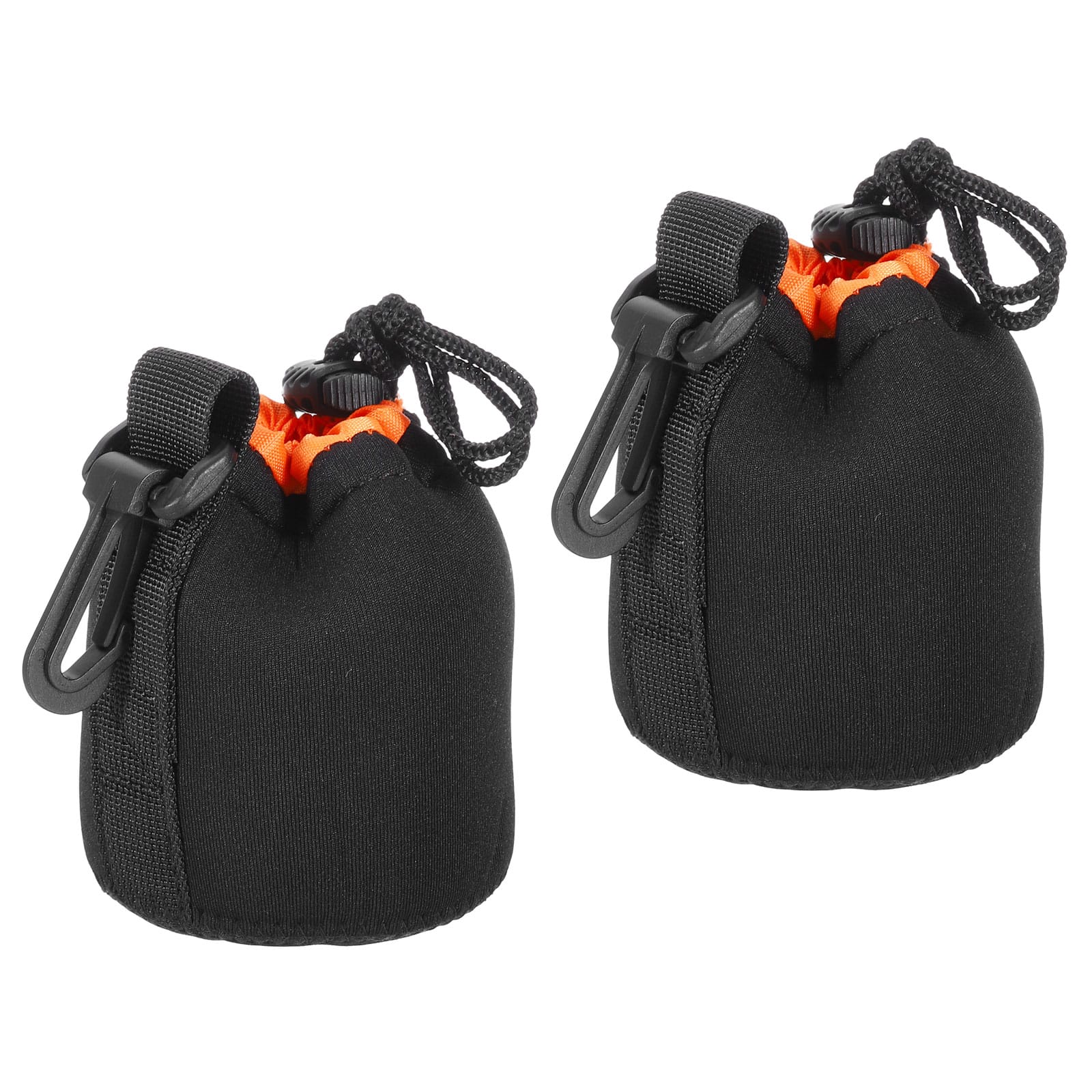 Unique Bargains - Camera Lens Bag, 2pcs 3"x3.9" Drawstring Pouch with Thick Neoprene for DSLR Lens, Water Coffee Cups - Black Orange