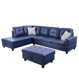 Boyel Living - Premium Semi PU Upholstered Sofa Solid Wood Frame Double Spring with Left Chaise Lounge - Royal Blue