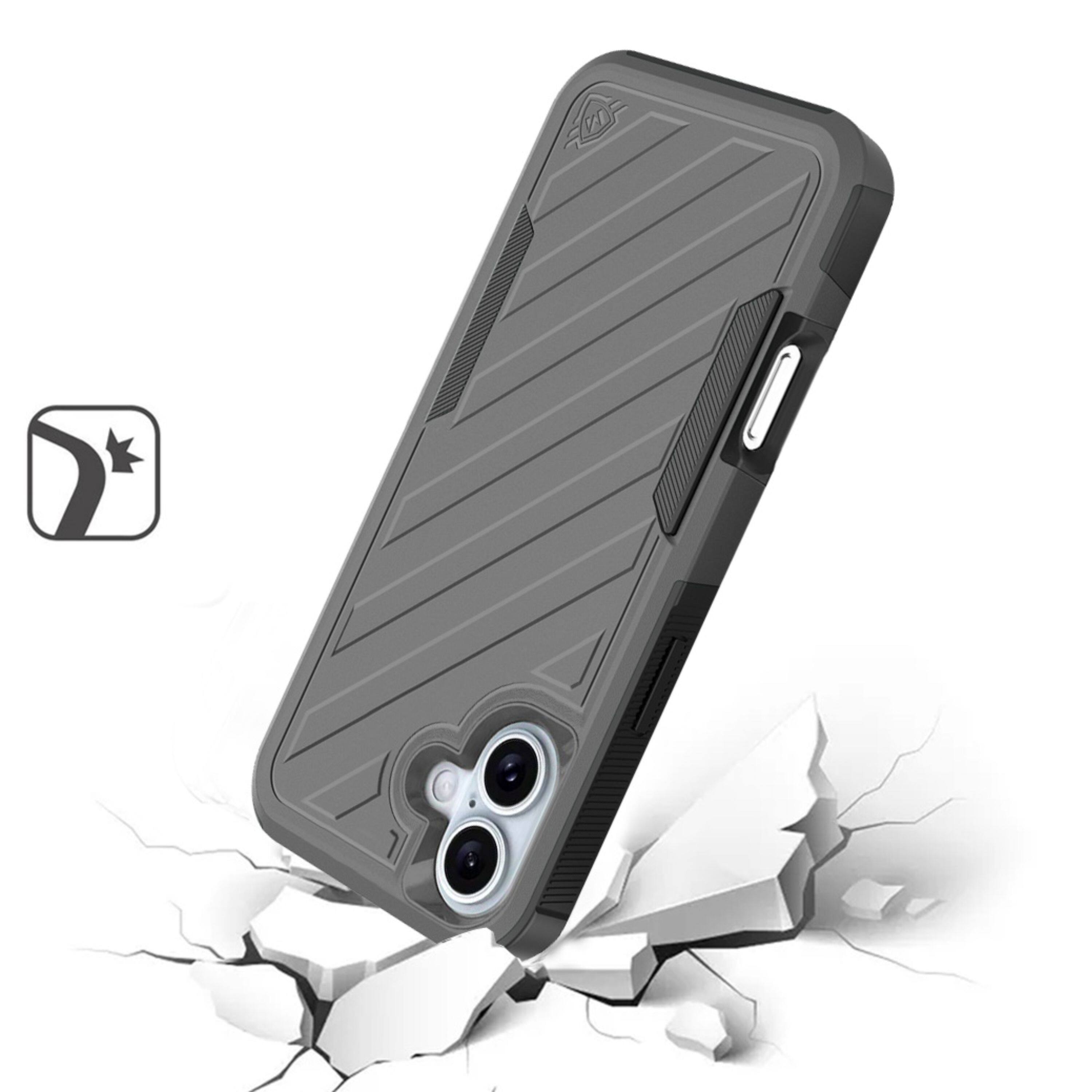 Angle. Kitcheniva - Shockproof Dual Layer Lined Phone Case With Tempered Glass For iPhone 16 Plus Grey/Black - Grey/Black.