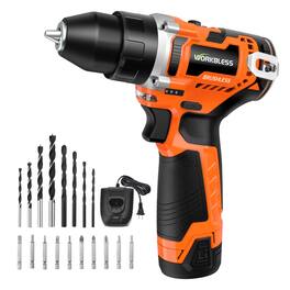 Unique Bargains - 12V Cordless Drill, Brushless, LCD Display, 29+1 Torque Setting, 3/8" Keyless Chuck, 18pcs Bits, 2.0Ah Battery & Charger - Orange