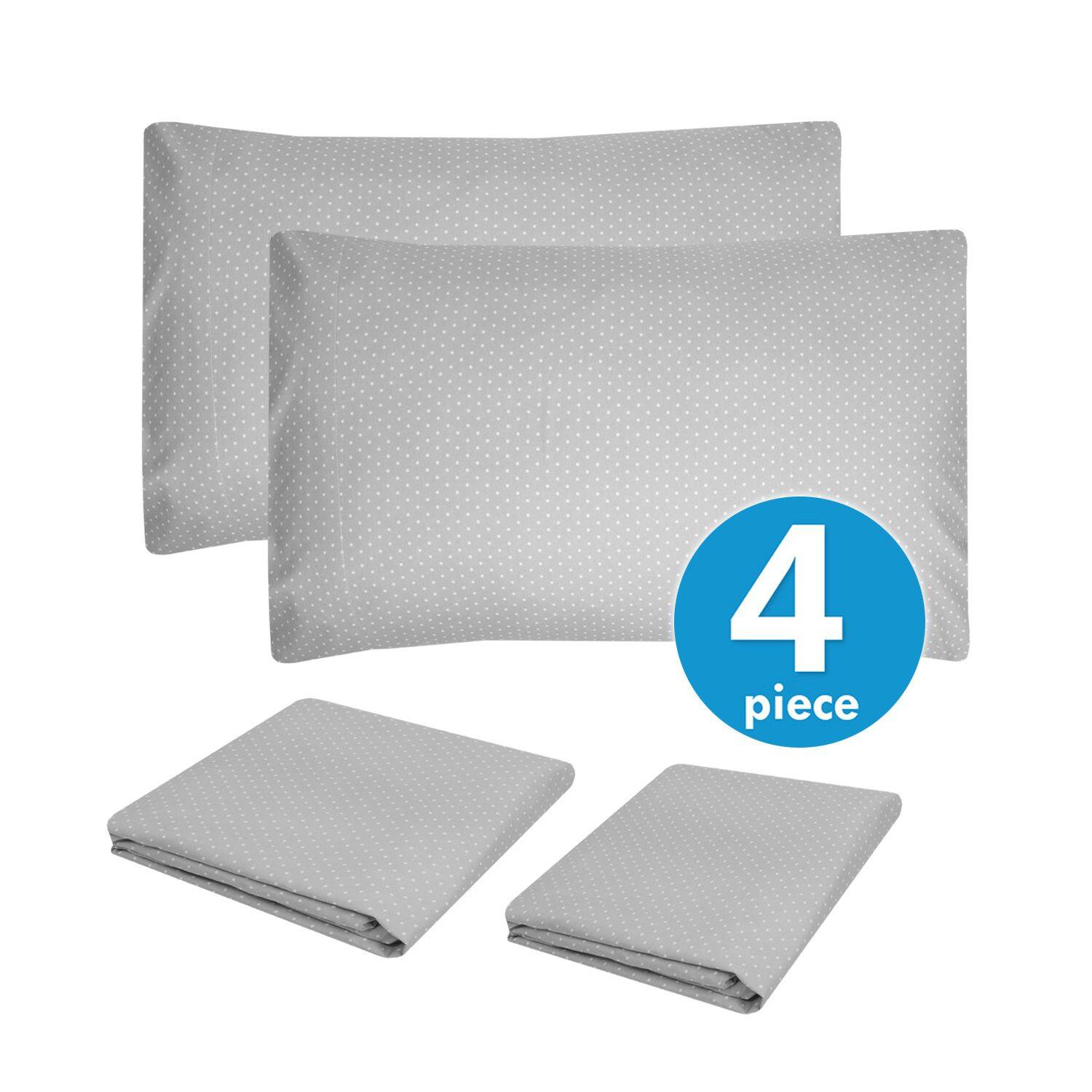 Angle. Sweet Home Collection - Dots 4 Piece Printed Sheet Set, Double Brushed Microfiber, King - Gray.