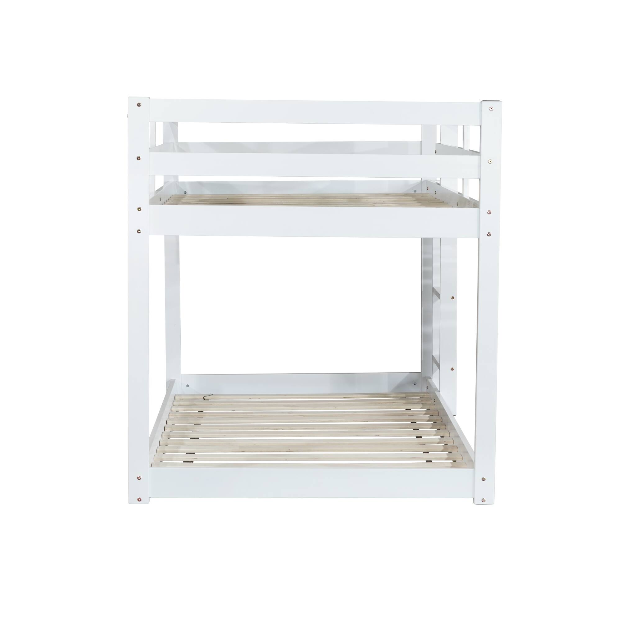 Alt View 1. GOODSILO - Solid Wood Twin Over Twin Floor Bunk Bed with Ladder and Strengthened Slats for Enhanced Stability - White.