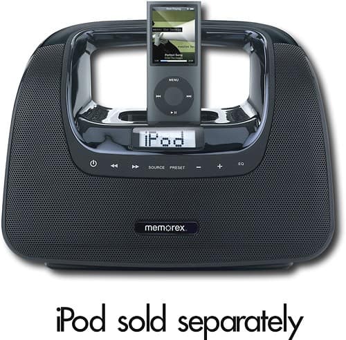 Front Standard. Memorex - miniMove Portable Boombox with Built-In Apple® iPod® Dock - Black.