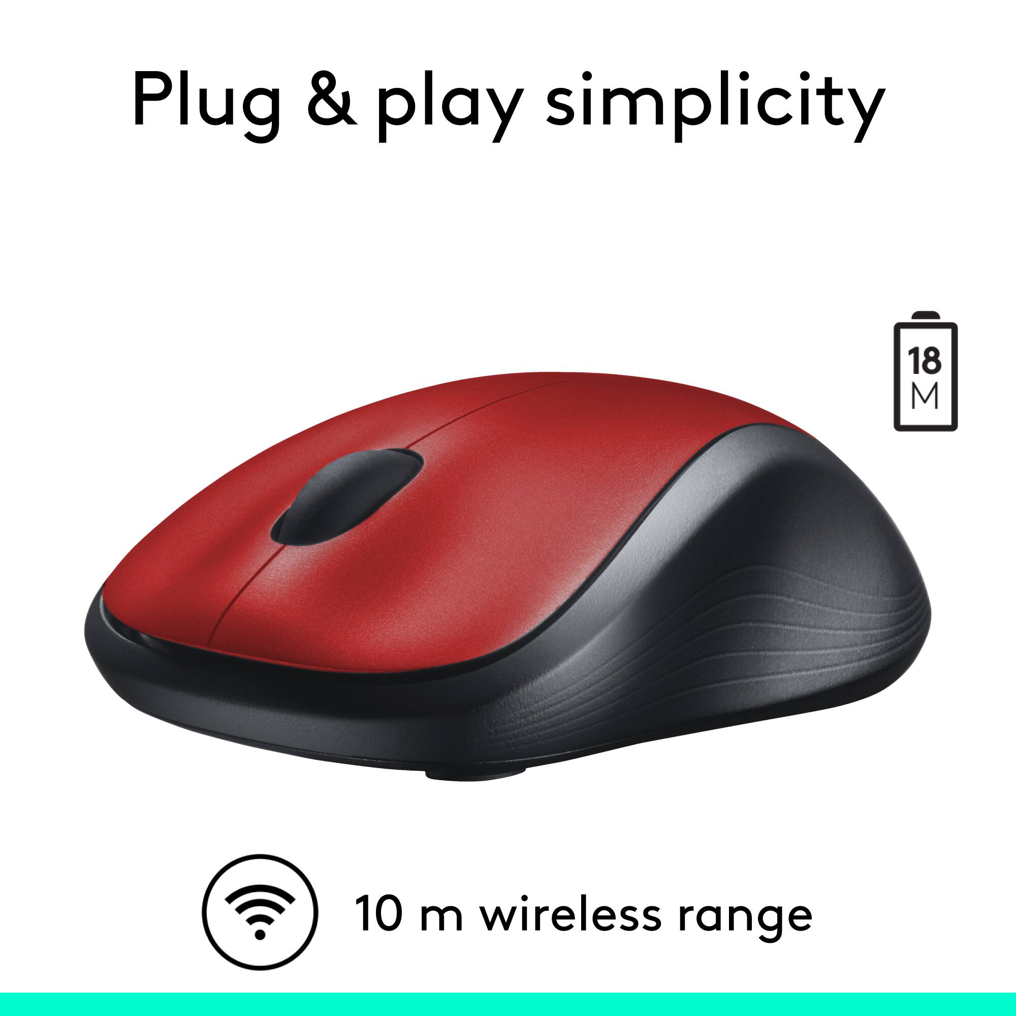 The text on the image reads "Plug & play simplicity 18 M 10 m wireless range." This text is grouped and corrected as follows:

"Plug & play simplicity: 18 M 10 m wireless range."