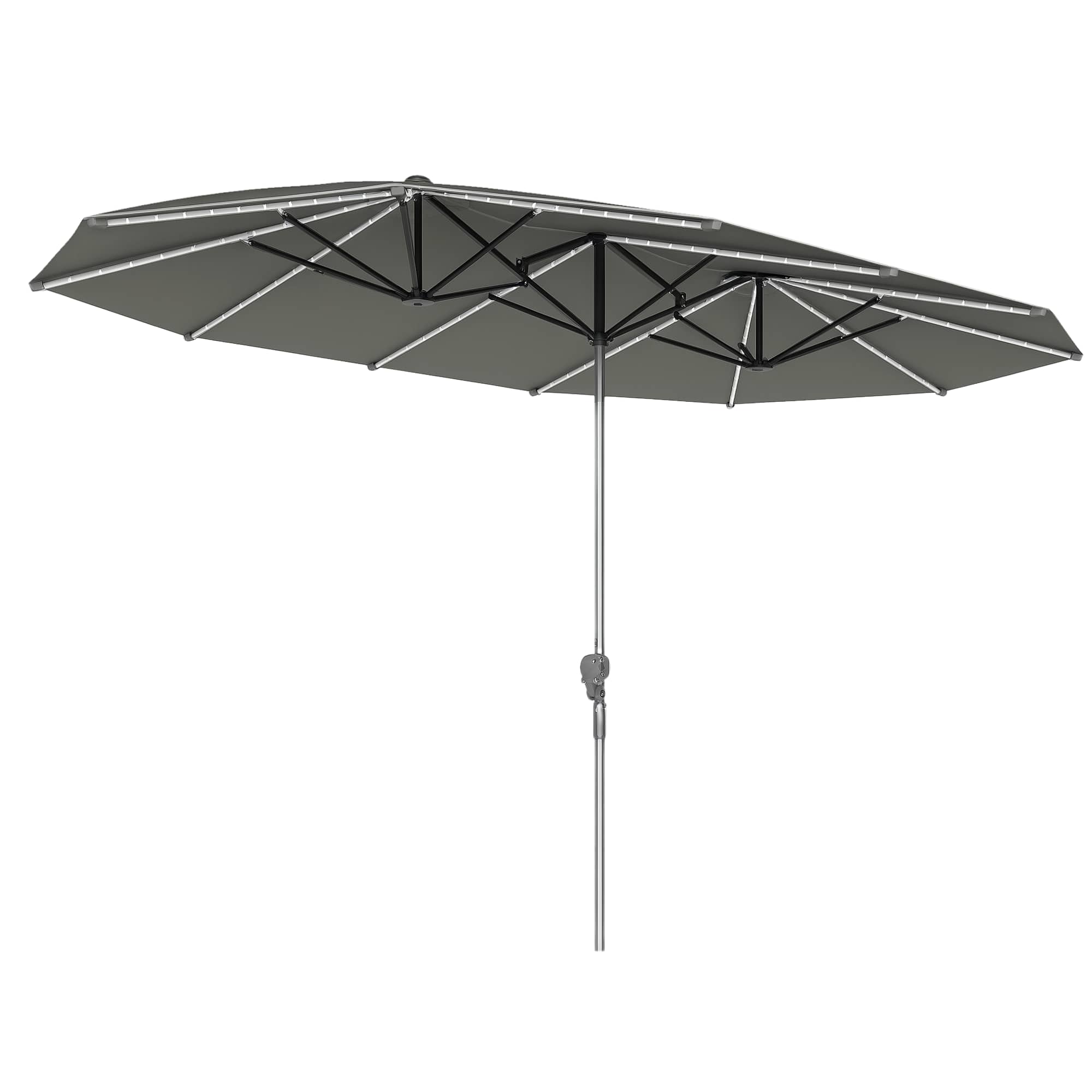 Outsunny - 15ft Extra Large Patio Umbrella with Bright Solar Lights, Aluminum UPF50+ Double-Sided Outdoor Table Market Umbrella - Dark Gray