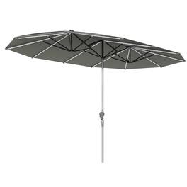 Outsunny - 15ft Extra Large Patio Umbrella with Bright Solar Lights, Aluminum UPF50+ Double-Sided Outdoor Table Market Umbrella - Dark Gray