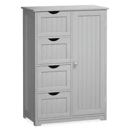 Front. Pefilos - Standing Indoor Wooden Cabinet with 4 Drawers-Gray, Bathroom Storage Cabinet for Entryway Storage, Home Office Furniture - Gray.