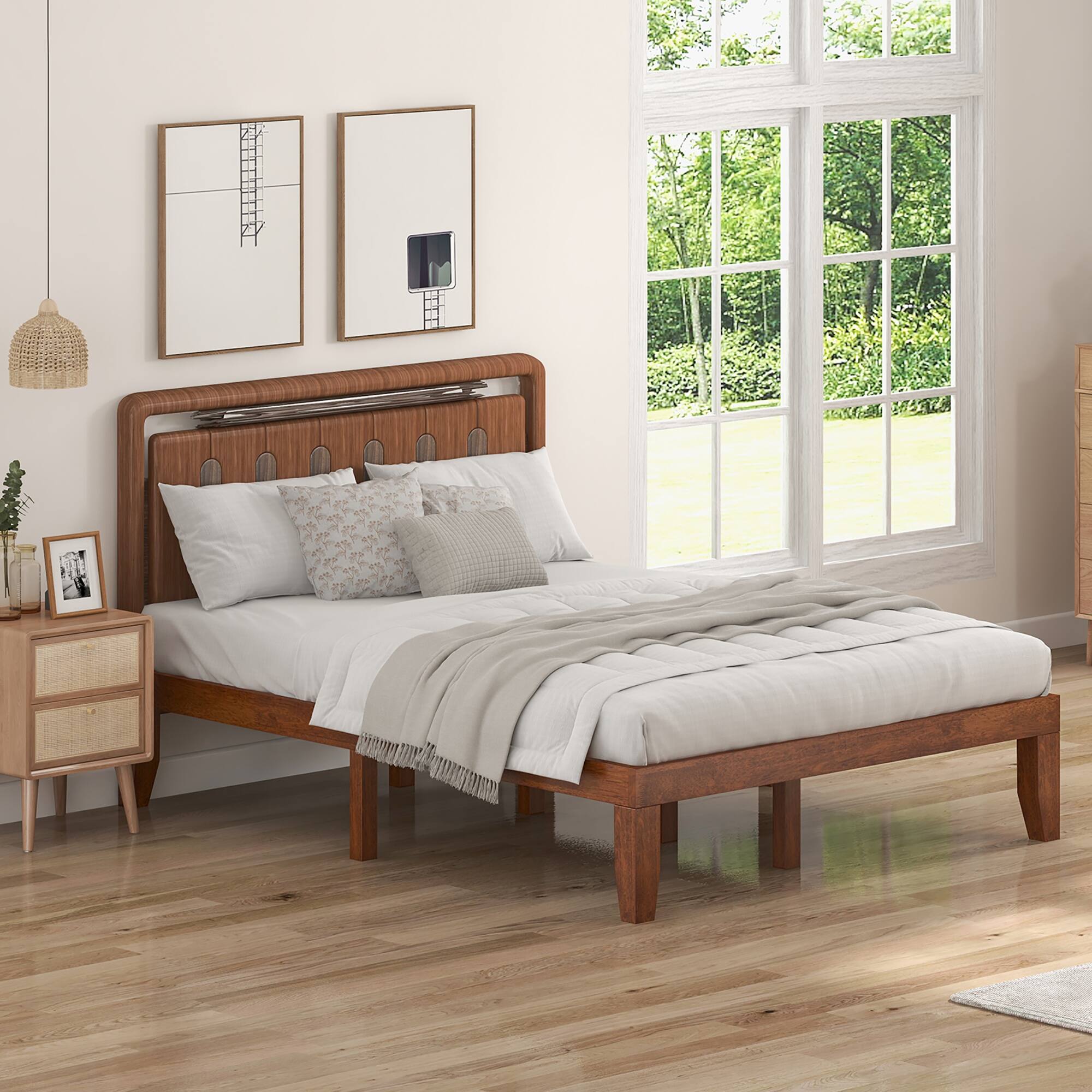 Alt View 4. Gymax - Gymax 14'' Full Size Wooden Platform Bed Frame w/ Strong Slat Support Brown Cherry - Brown Cherry.