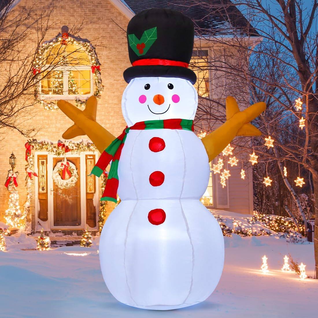 Angle. GOOSH Inflatables - GOOSH 5 FT Christmas Inflatable Decoration Snowman with Branch Hand and Built-in LEDs - White.