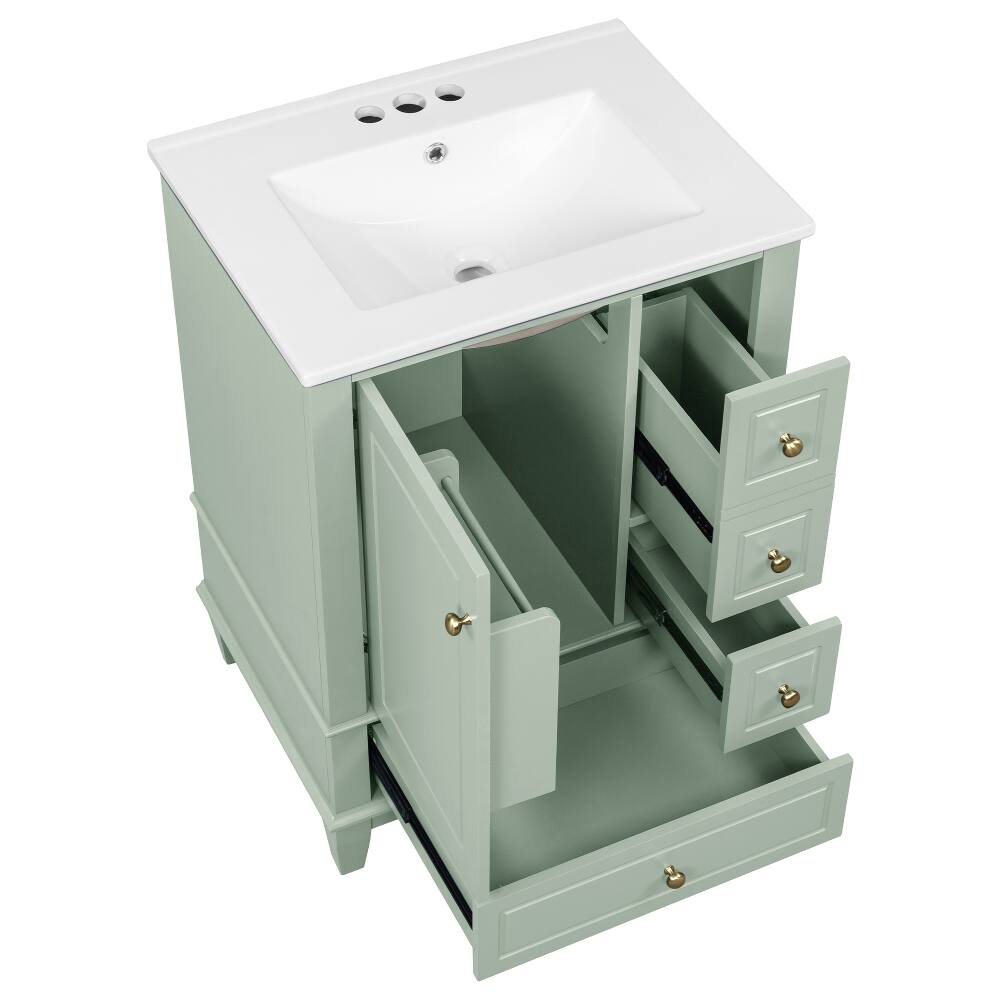 Alt View 8. Loheer - Loheer 24 Inch Bathroom Vanity with Sink Green Freestanding Vanity Cabinet Modern Sink Cabinet for Small Bathrooms - Green.