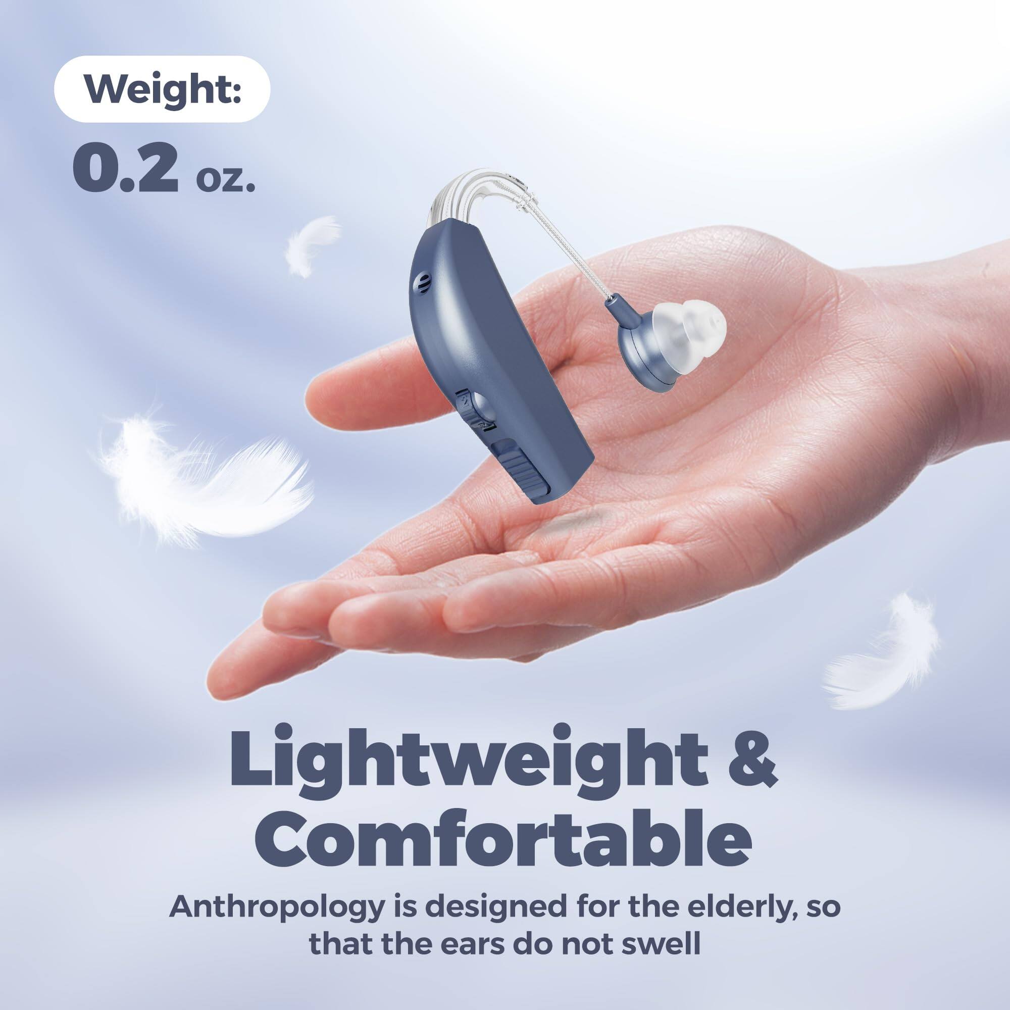 Weight: 0.2 oz.

Lightweight & Comfortable

Anthropology is designed for the elderly, so that the ears do not swell.