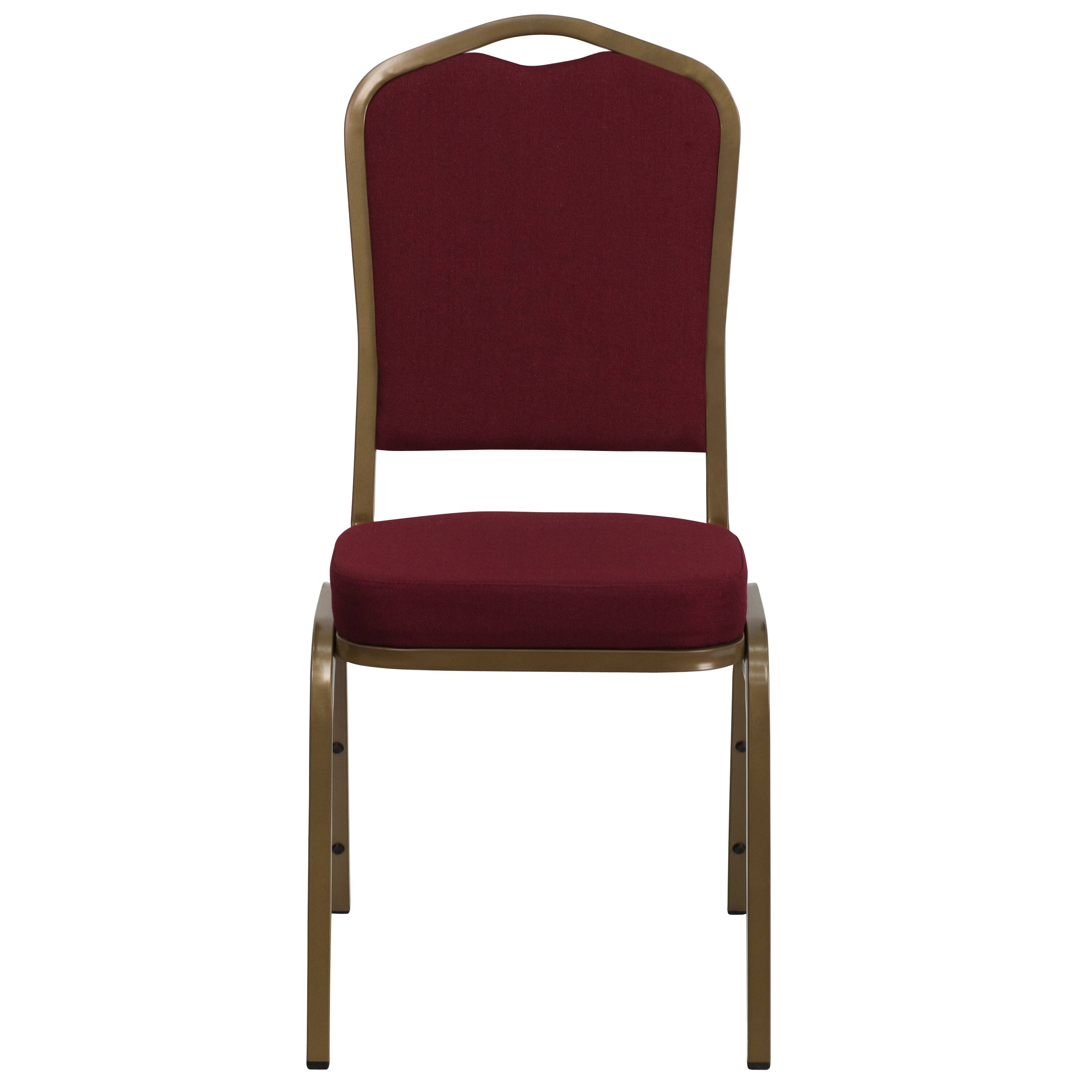 Alt View 7. Emma + Oliver - Crown Back Stacking Banquet Dining Chair - Burgundy Fabric/Gold Frame.