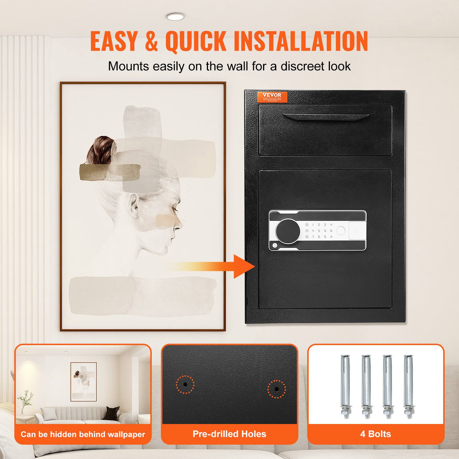 EASY & QUICK INSTALLATION  
Mounts easily on the wall for a discreet look  

- Can be hidden behind wallpaper  
- Pre-drilled Holes  
- 4 Bolts