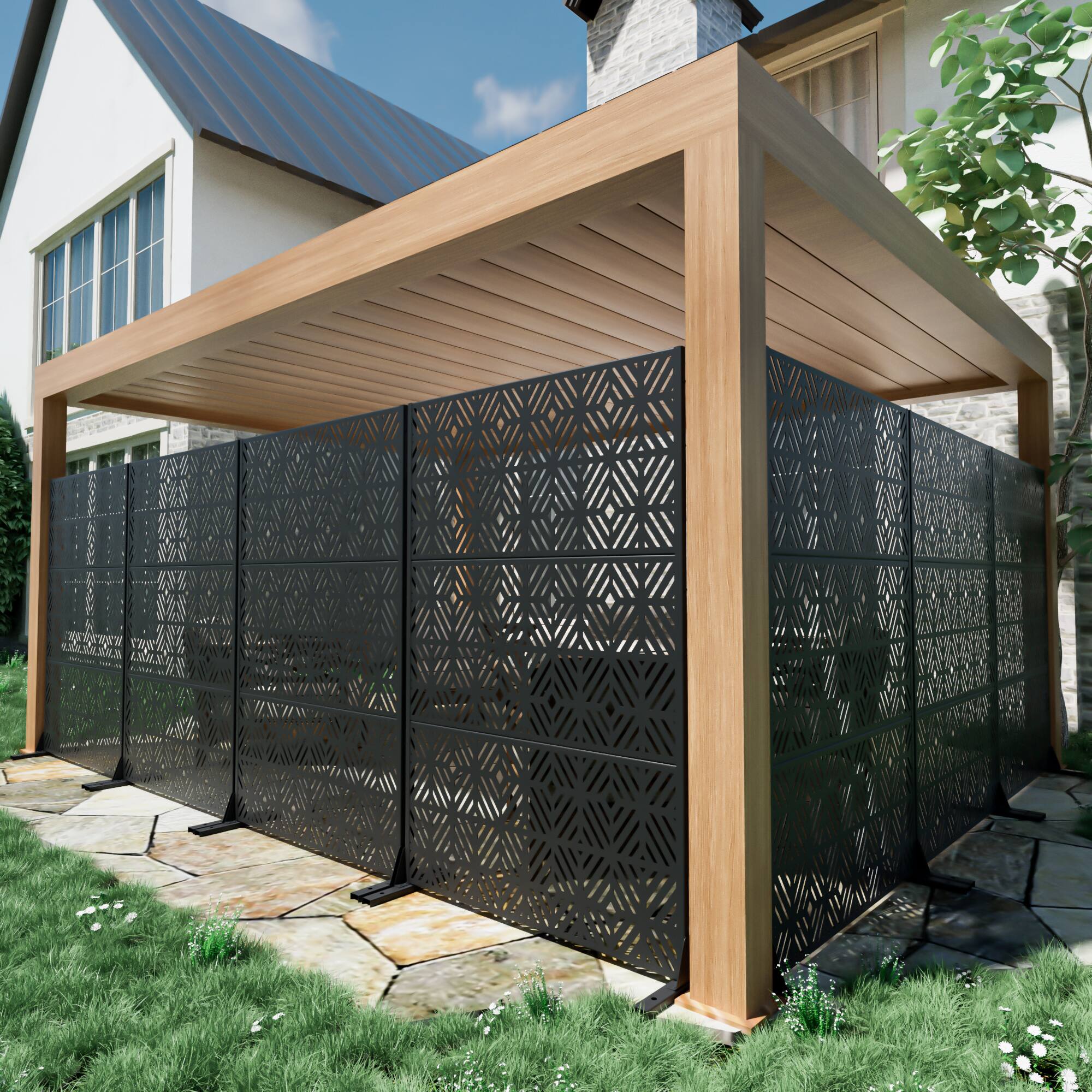 Alt View 2. PexFix - 72 in. x 47 in. Francis Pattern Metal Outdoor Privacy Screen & Panels, Freestanding Garden Divider Fence - Black.