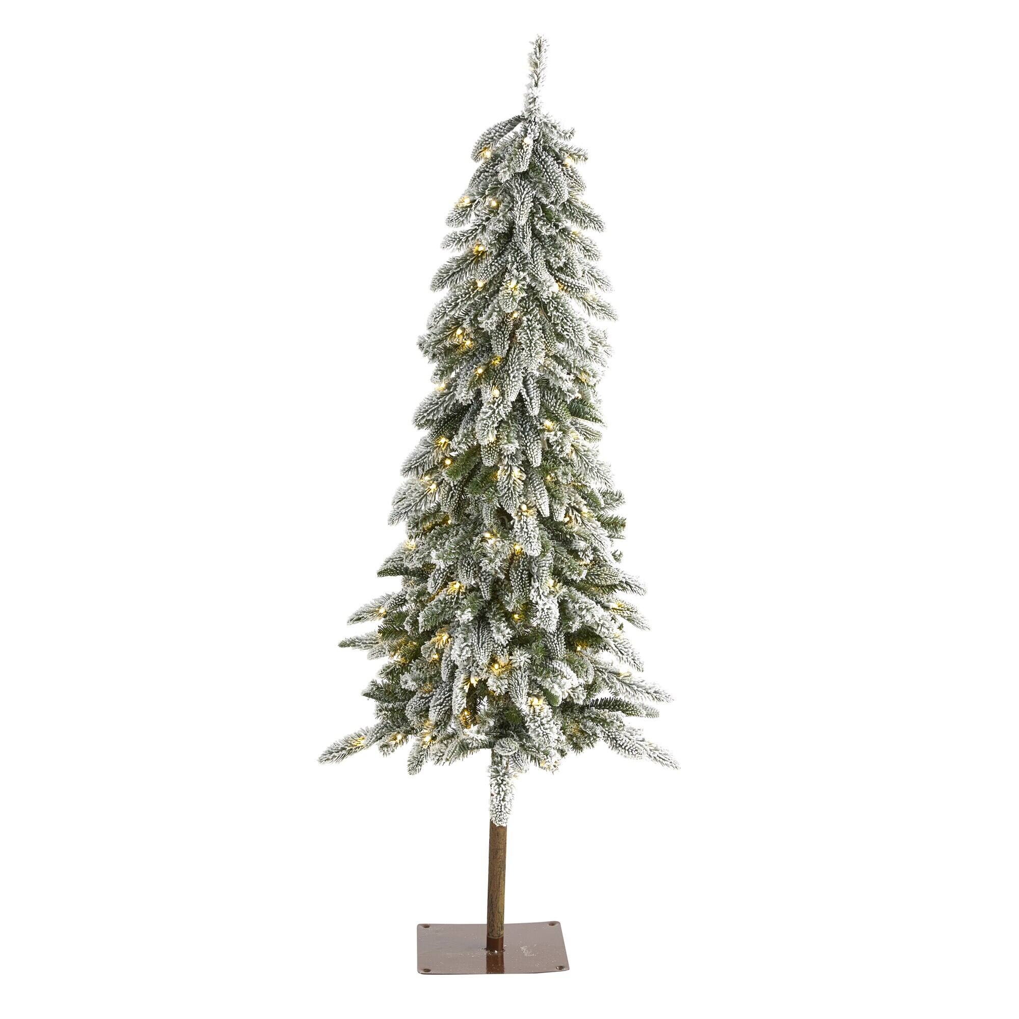 Front. BreeBe - 5.5’ Flkd Wshtn Alpine Xmas Tree w/150 LED lights & 377 Tips - White, Green.