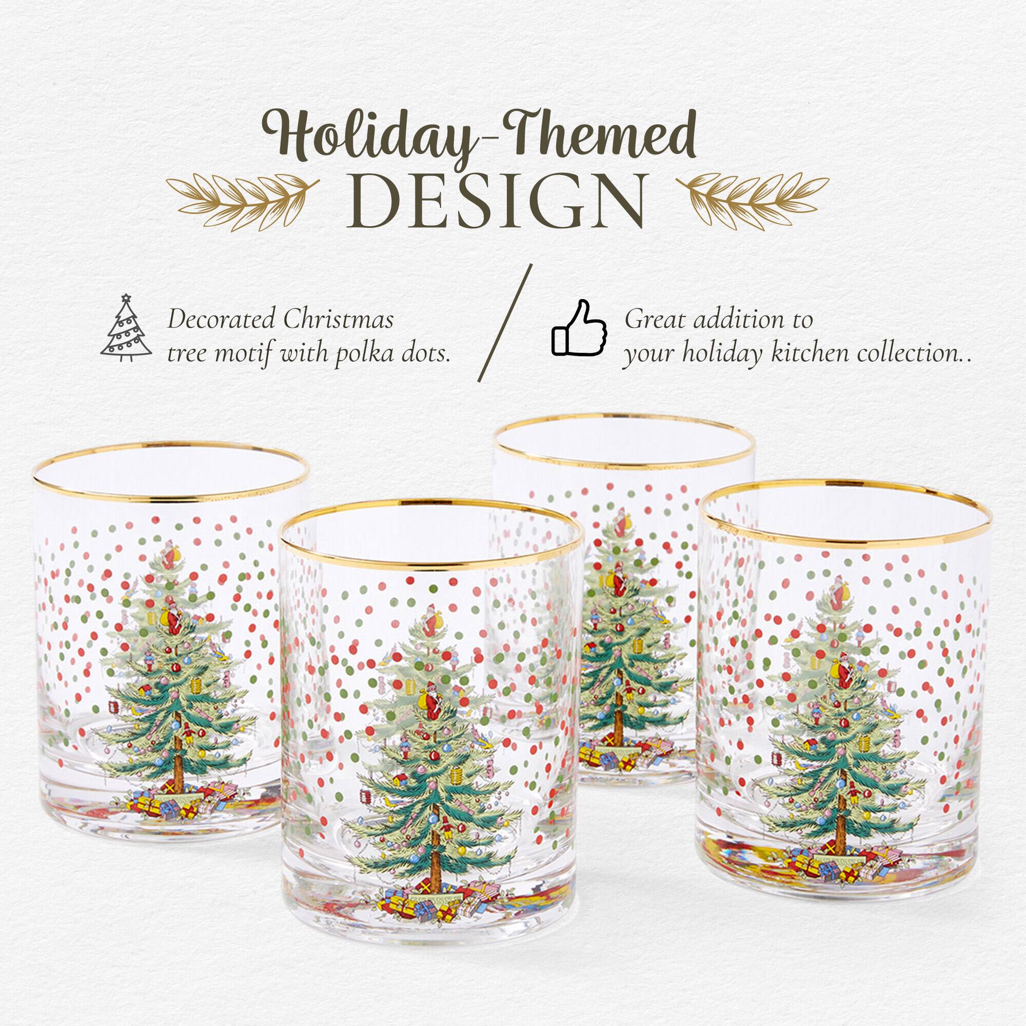 Holiday-Themed DESIGN  
Decorated Christmas tree motif with polka dots.  
Great addition to your holiday kitchen collection.