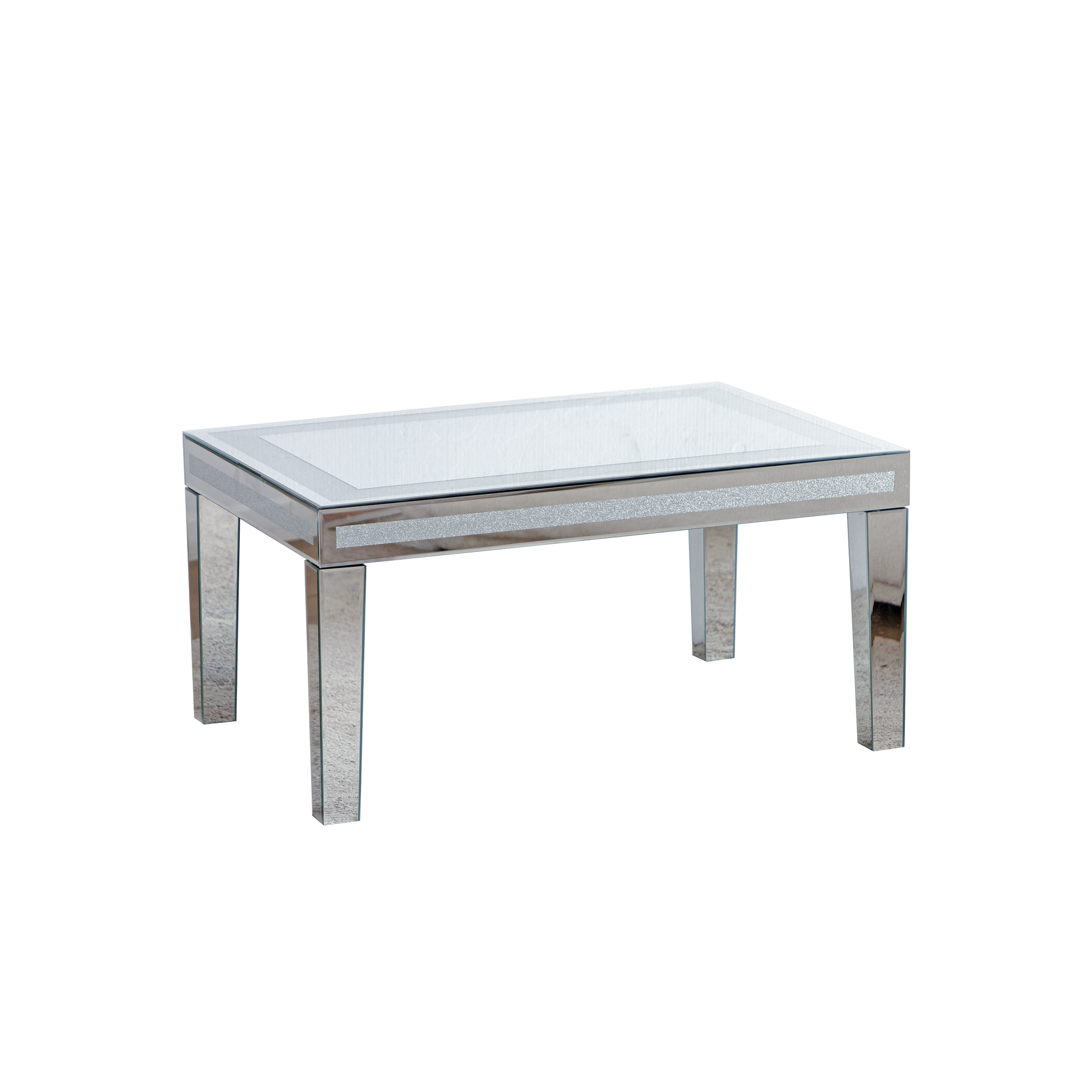 Alt View 4. TinyHomie - Silver Coffee Tables for Living Room with Dazzling Crushed Crystal Border Clear Glass Rectangle Center Table.