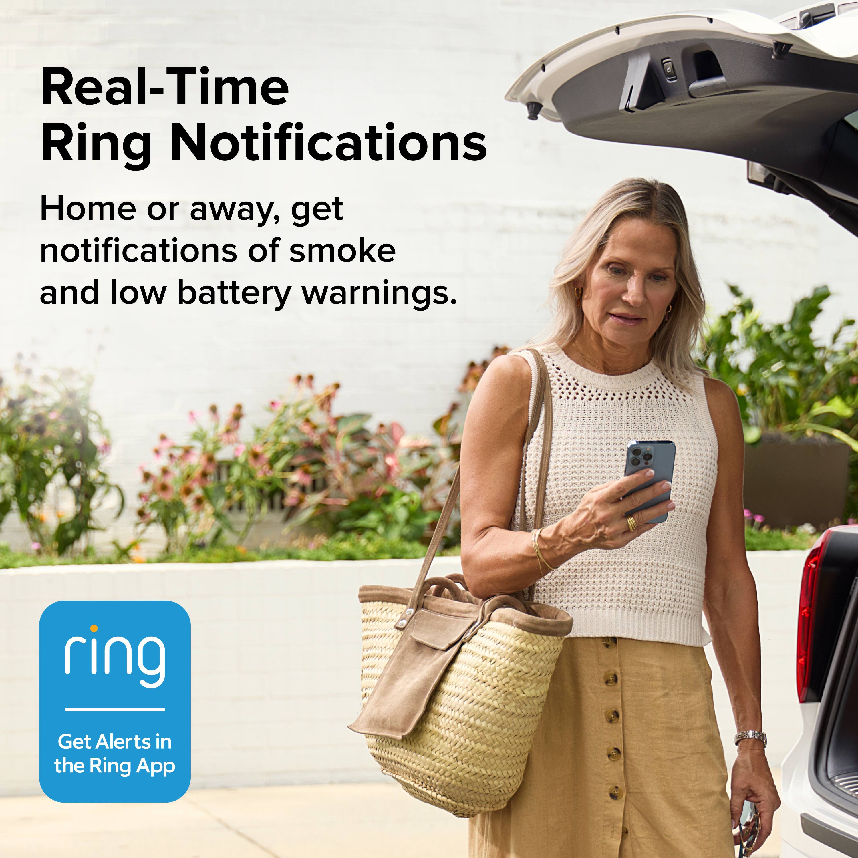 Real-Time Ring Notifications

Home or away, get notifications of smoke and low battery warnings.

Get Alerts in the Ring App