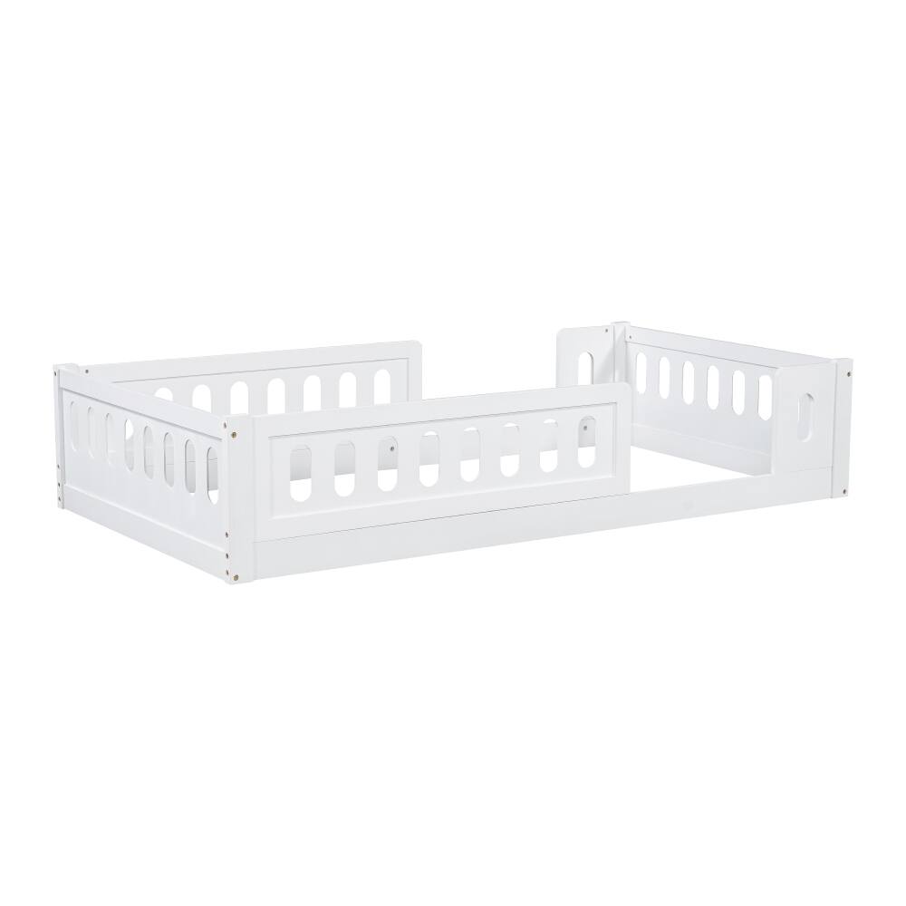 Alt View 9. Loheer - Loheer Twin Platform Bed White Wood Twin Bed with Guardrail Kids Floor Bed - White.