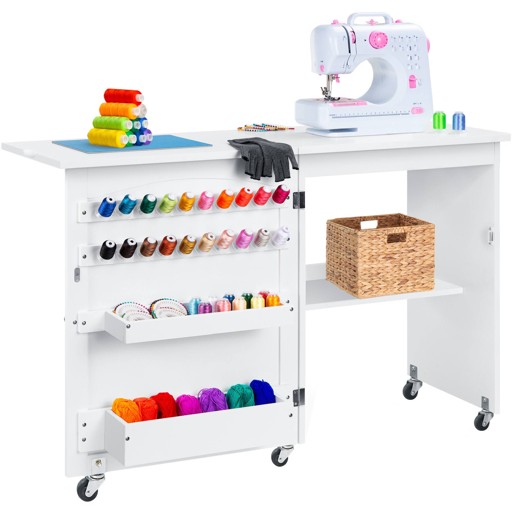 Front. Best Choice Products - Best Choice Products Sewing Machine Table & Desk w/ Craft Storage and Trays - White - White.
