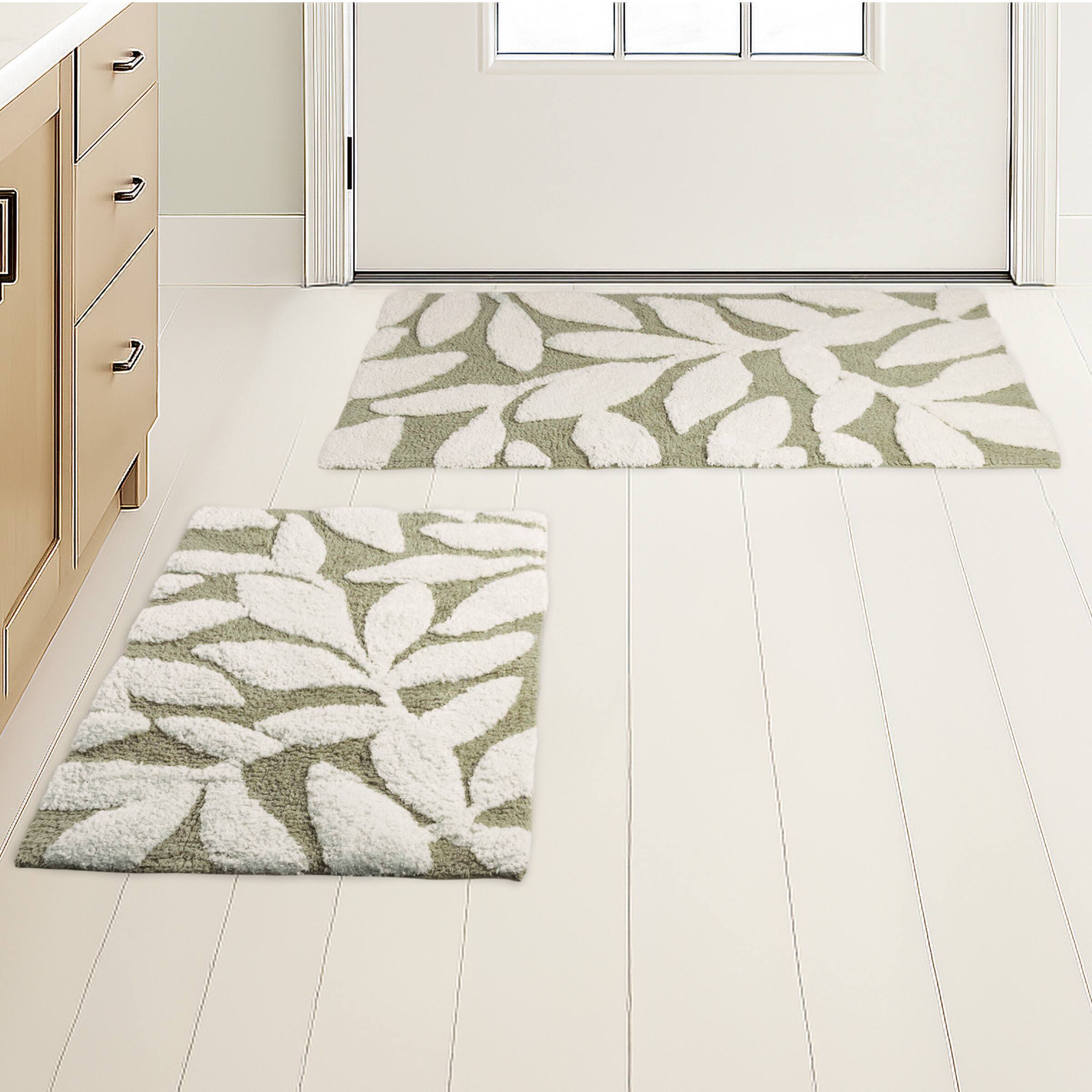 Alt View 2. Lavish Home - 2PC Cotton Bathroom Rug Set Non Slip Bath Mats 35x22" and 25x18",  Sage Green - Sage.