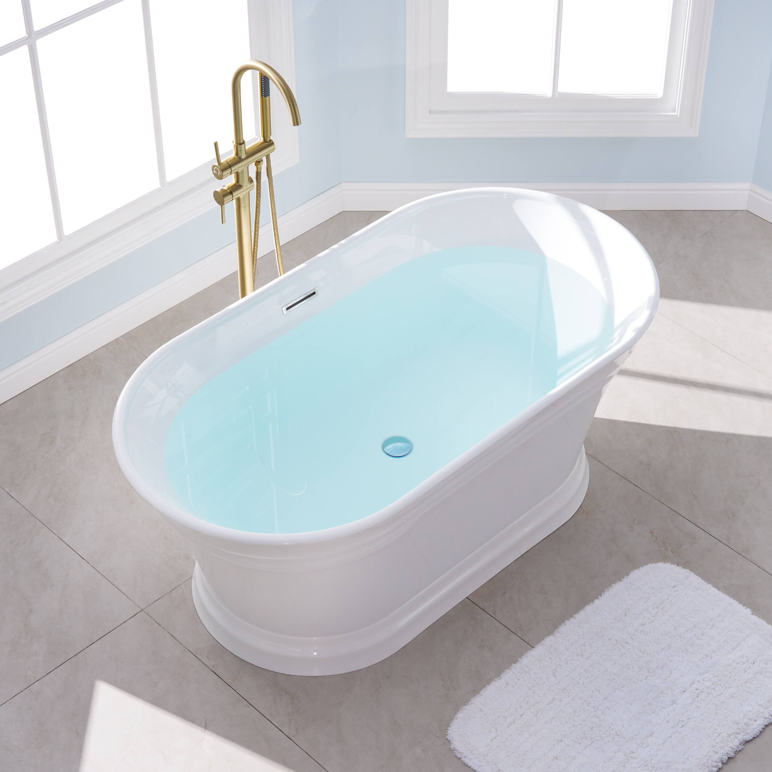 Angle. WELLFOR - Elio 59 in. x 31 in. Pure Virgin Acrylic Oval Freestanding Soaking Bathtub with Drain and Overflow - White.