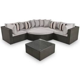 Mondawe - 7-piece Outdoor Wicker Sofa Set With Colorful Pillows - Gray