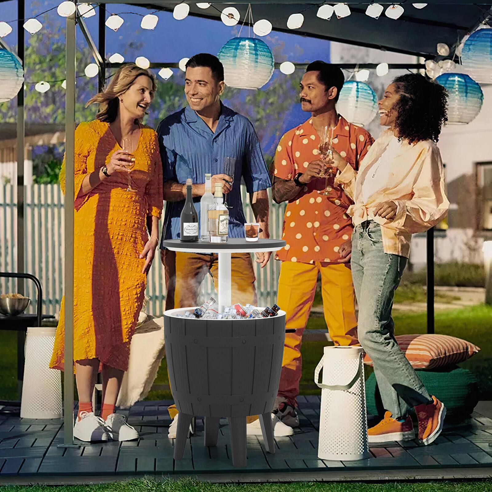 Alt View 1. Gymax - Gymax 10 Gallon Cooler Bar Table w/ Telescopic Tabletop 3-in-1 Coffee Table Ice Bucket - Black.