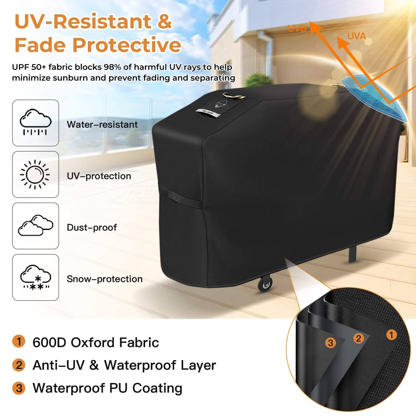 UV-Resistant & Fade Protective

UPF 50+ fabric blocks 98% of harmful UV rays to help minimize sunburn and prevent fading and separating

- Water-resistant
- UV-protection
- Dust-proof
- Snow-protection

1. 600D Oxford Fabric
2. Anti-UV & Waterproof Layer
3. Waterproof PU Coating
