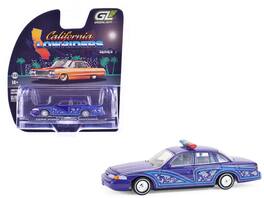 Greenlight - 1992 Ford Crown Victoria Lowrider Graphics Lightbar California Lowriders Series 7 1/64 Diecast Model Car - Blue