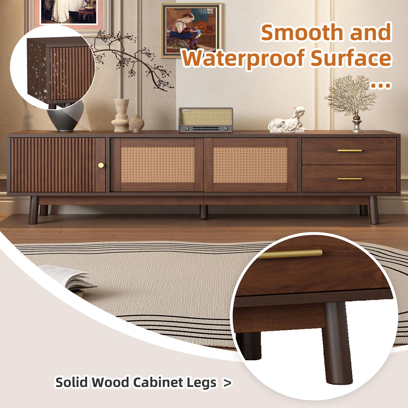 Smooth and Waterproof Surface  
Solid Wood Cabinet Legs