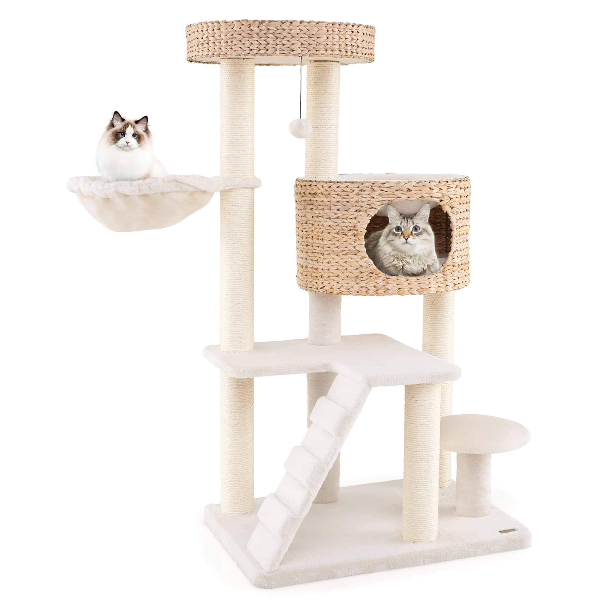 Gymax - Modern Cat Tower w/ Cattail Fluff Condo & Top Perch Sisal Scratching Posts - GYM14848