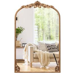 Costway - 30" x 20" Traditional Vintage Ornate Baroque Arched Mirror for Wall with Metal Frame - Gold