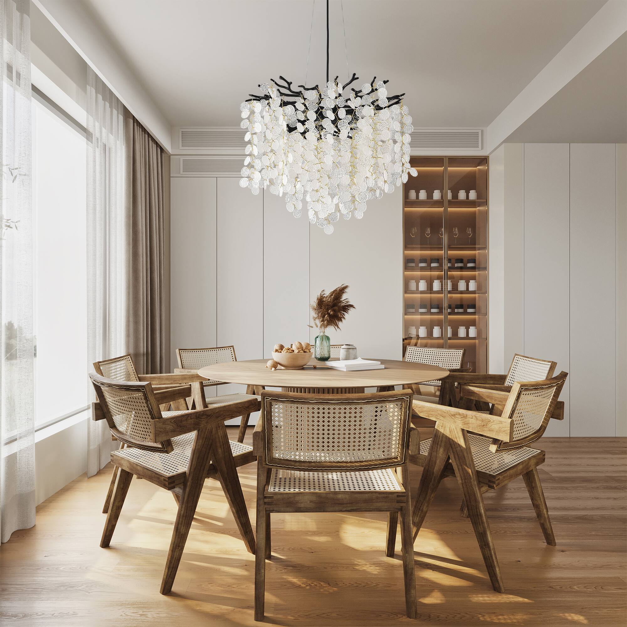 Angle. RYHNUYNE - Modern Black Tree Branch Chandelier with Snowflake Accents 6-Light Adjustable Linear Pendant Light for Dining Room.