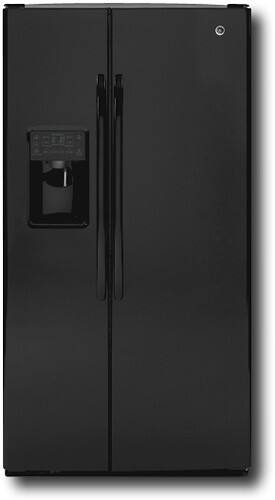 Front Standard. GE - 29.1 Cu. Ft. Side-by-Side Refrigerator with Thru-the-Door Ice and Water - Black.