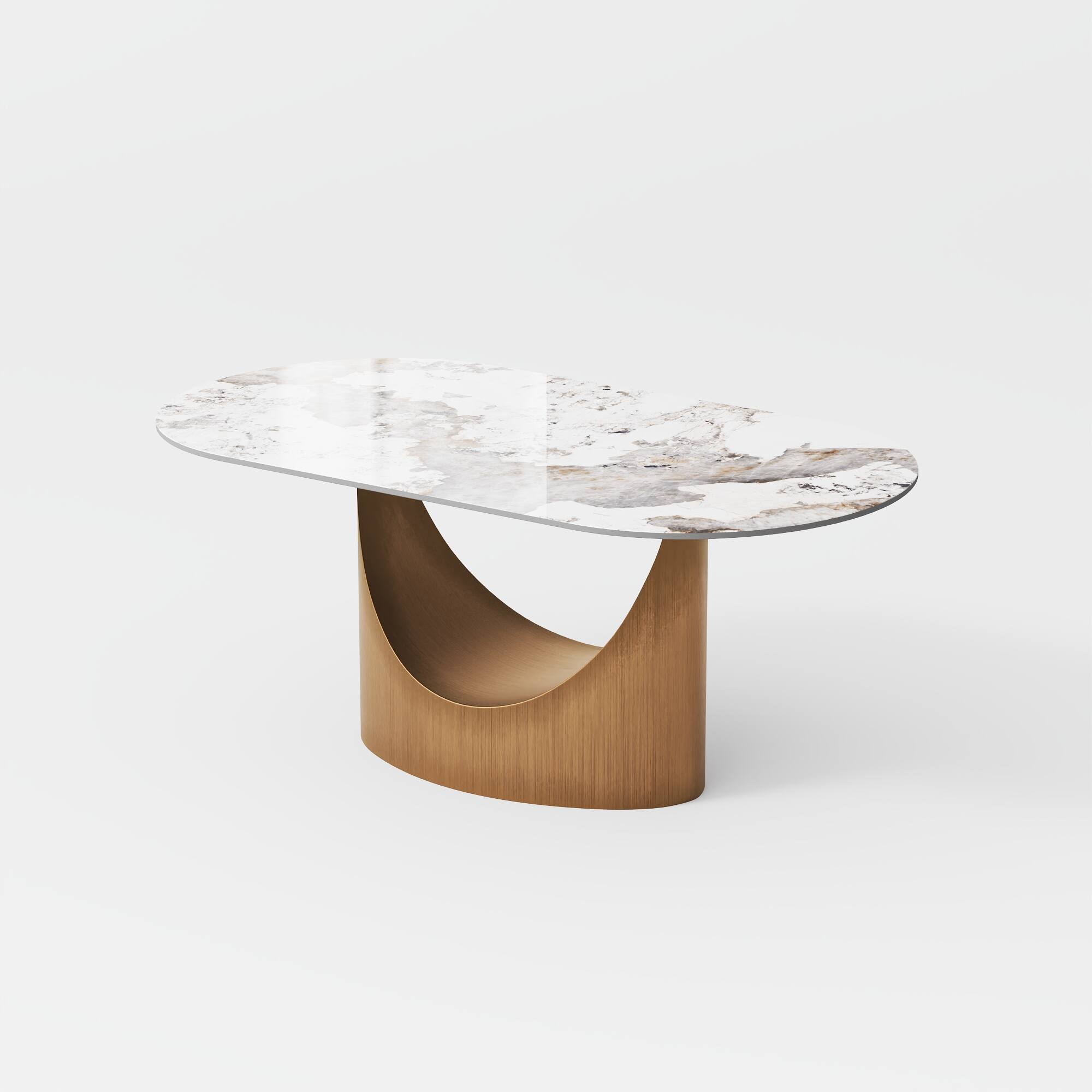 Alt View 7. POVISON - 71"Hobart Modern Oval Dining Table for 6, Pandora Oval Glossy Sintered Stone Kitchen Table, Bronze Carbon Steel Base - Pandora.