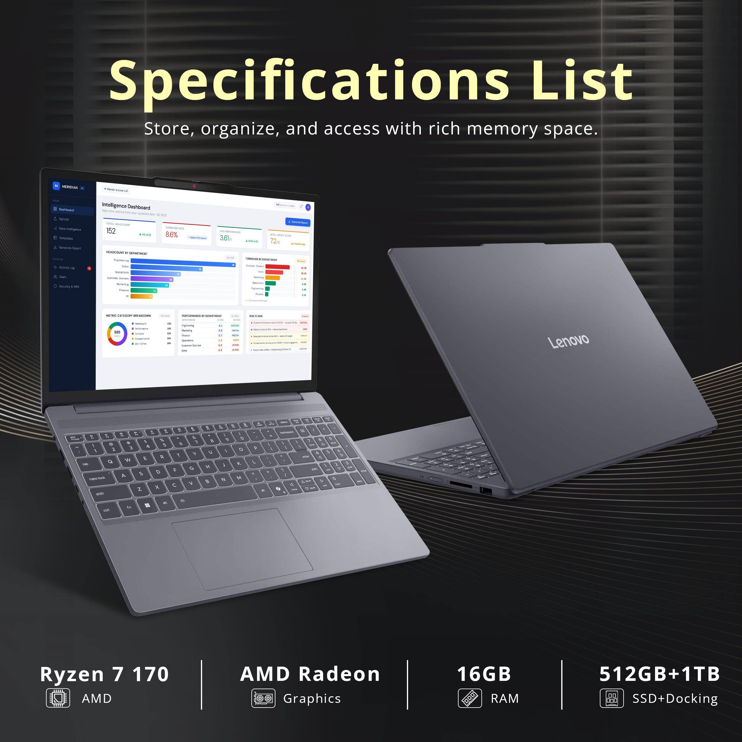 Specifications List  
Store, organize, and access with rich memory space.  

- Ryzen 7 170  
- AMD Radeon Graphics  
- 16GB RAM  
- 512GB+1TB SSD+Docking