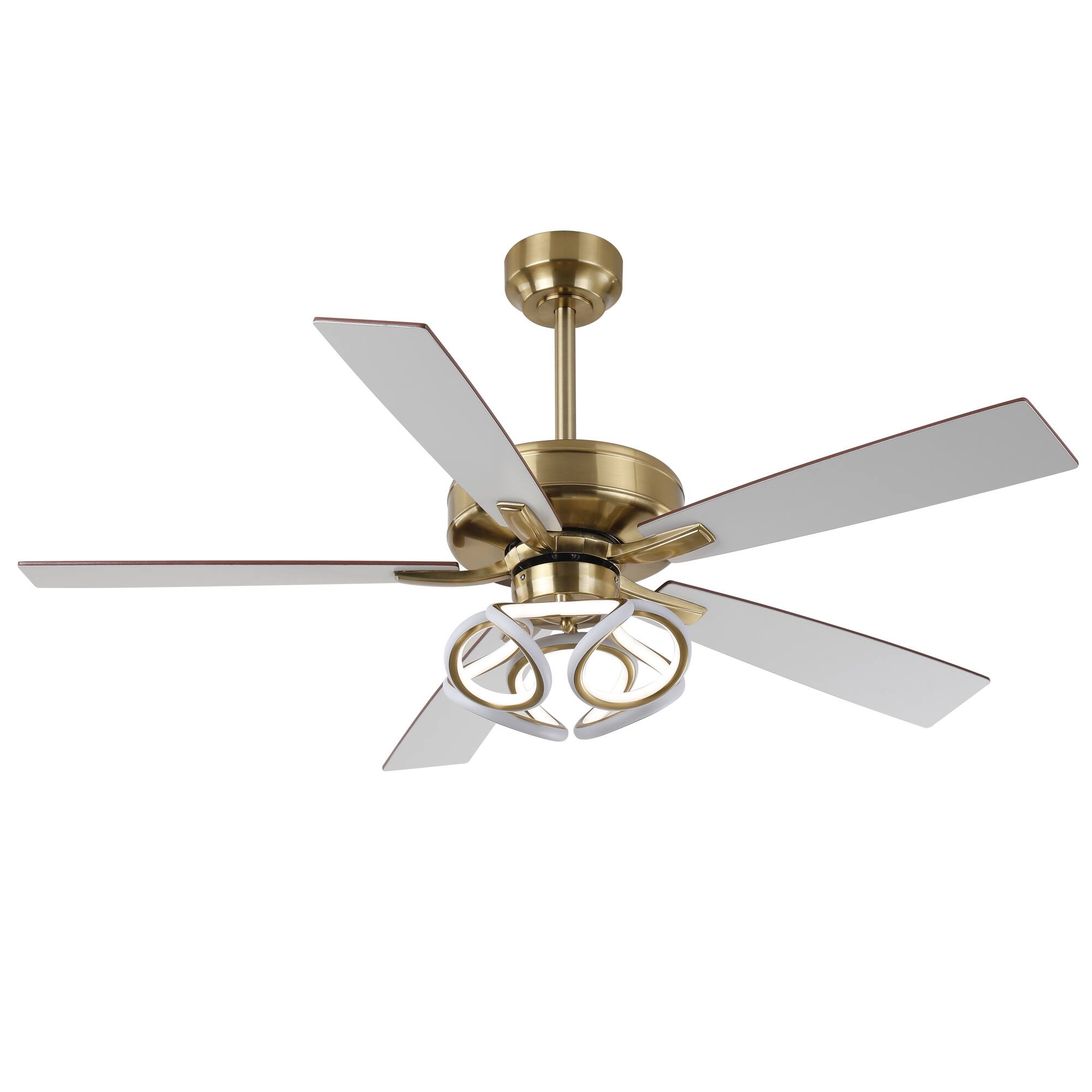 Alt View 8. Parrot Uncle - 52" Modern Smart Dimmable LED Ceiling Fan with Light and Remote, App Control and LED RGB Color Changing - Gold.