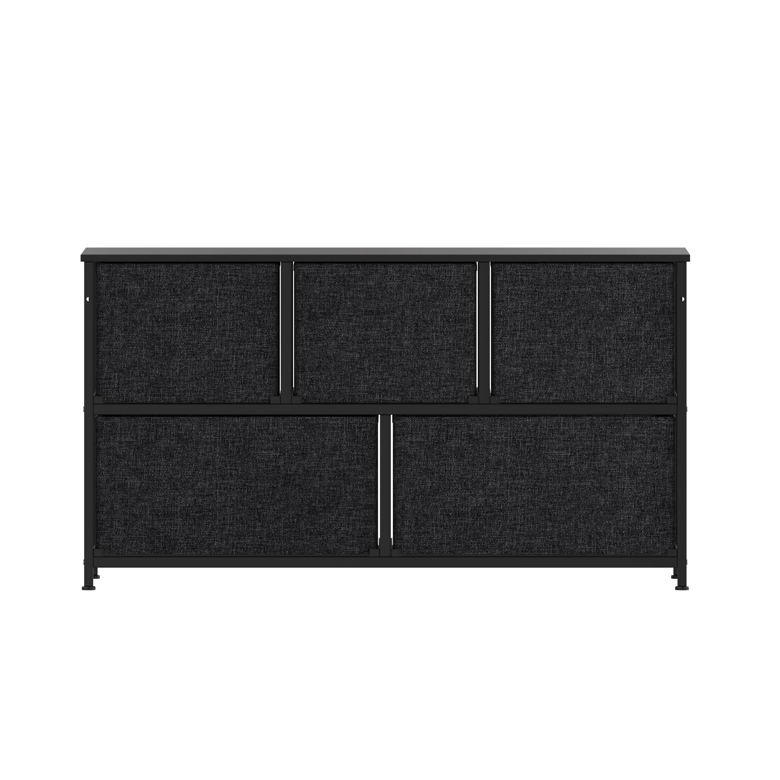 Alt View 7. Emma + Oliver - Marley 5 Drawer Storage Dresser with Cast Iron Frame, Wood Top and Easy Pull Fabric Drawers with Wooden Handles - Black Drawers/Black Frame.