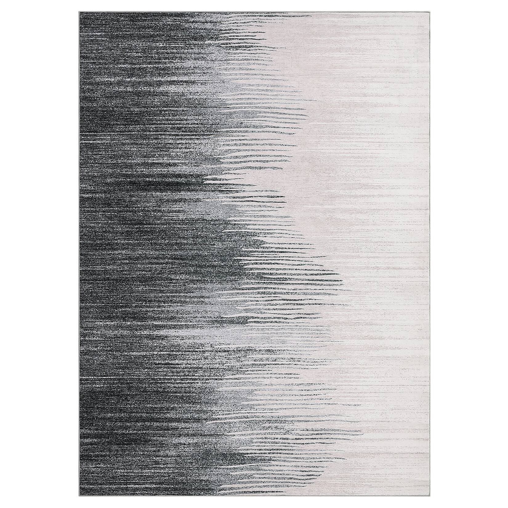 Acekool - Modern Abstract Area Rugs, Machine Washable Stain Resistant Floor Carpet - Gray