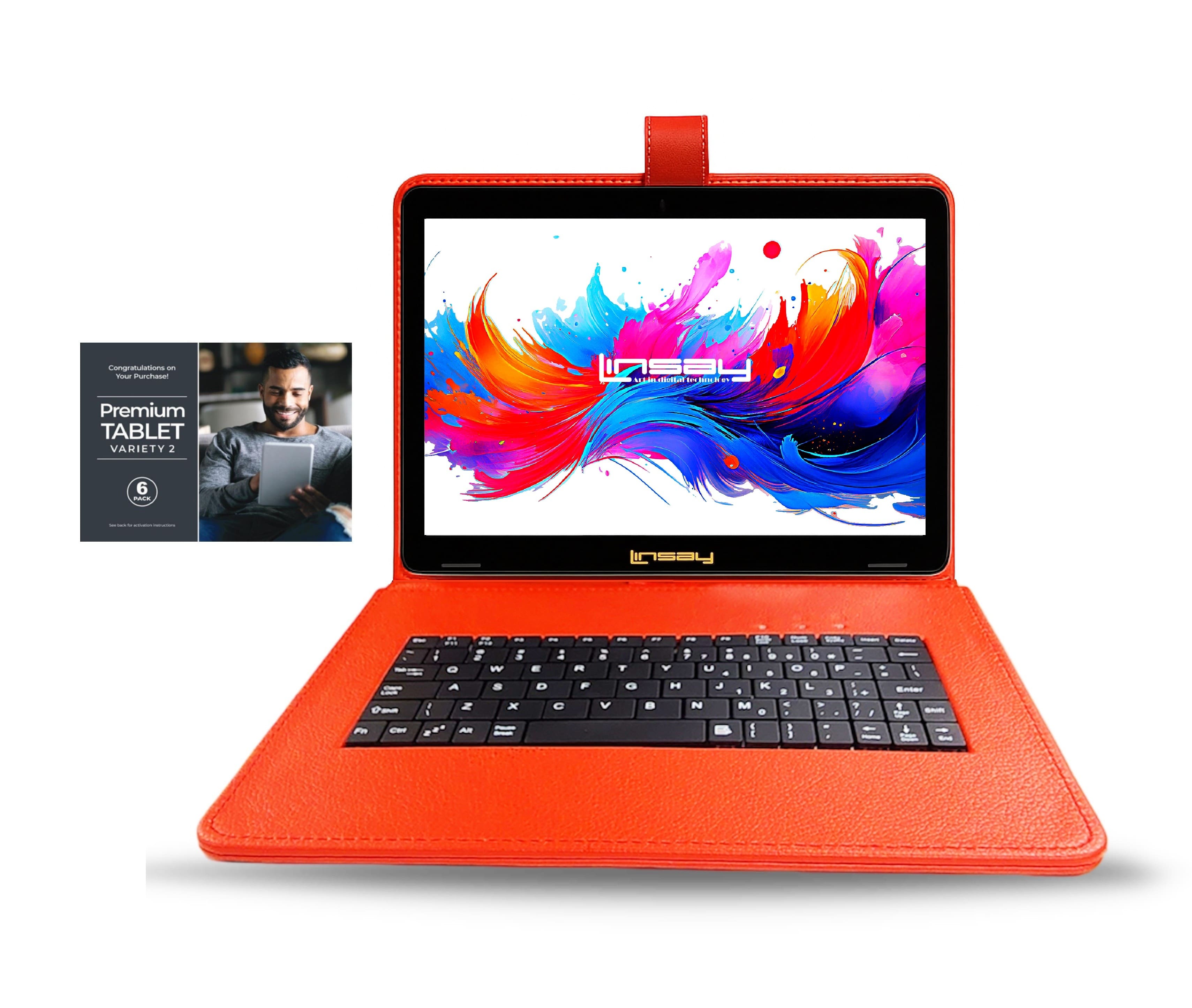 LINSAY - 10.1"Octa Core 256GB Storage Android 15 Tablet with Style Keyboard Premium TABLET Variety Applications - Red