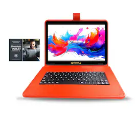 LINSAY - 10.1"Octa Core 256GB Storage Android 15 Tablet with Style Keyboard Premium TABLET Variety Applications - Red