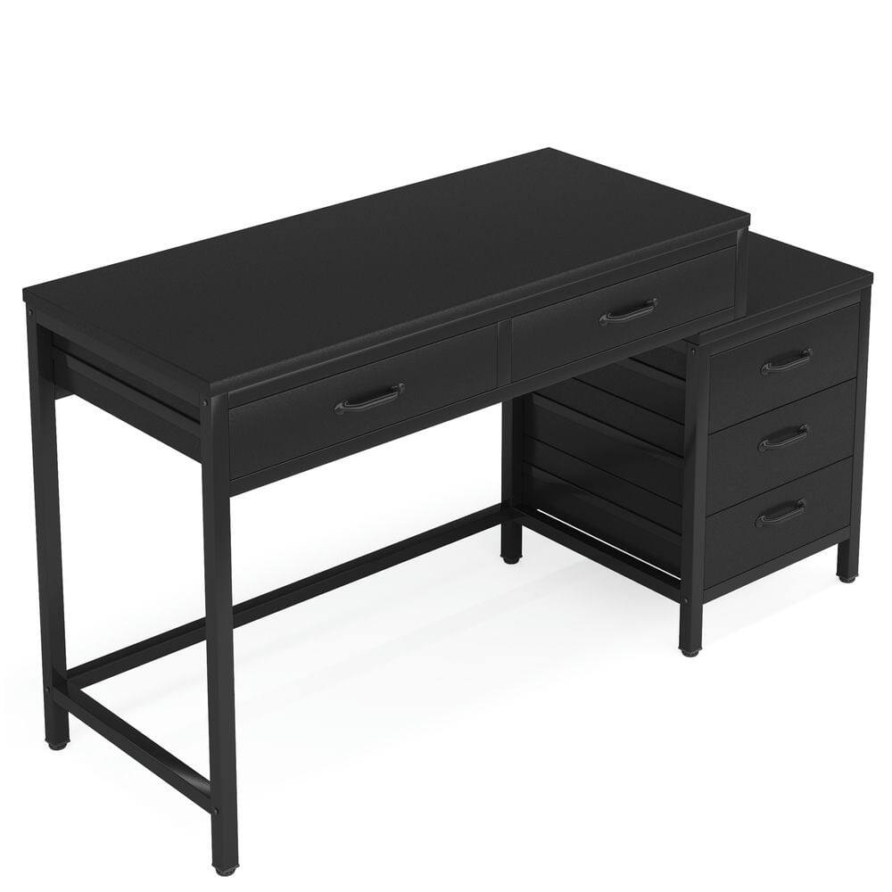 Alt View 1. Kadyn - Kadyn Study Writing Desk, Computer Desk,5-Drawer Computer Desk, Study Writing Table with Reversible Drawer Cabinet,Black - Black.