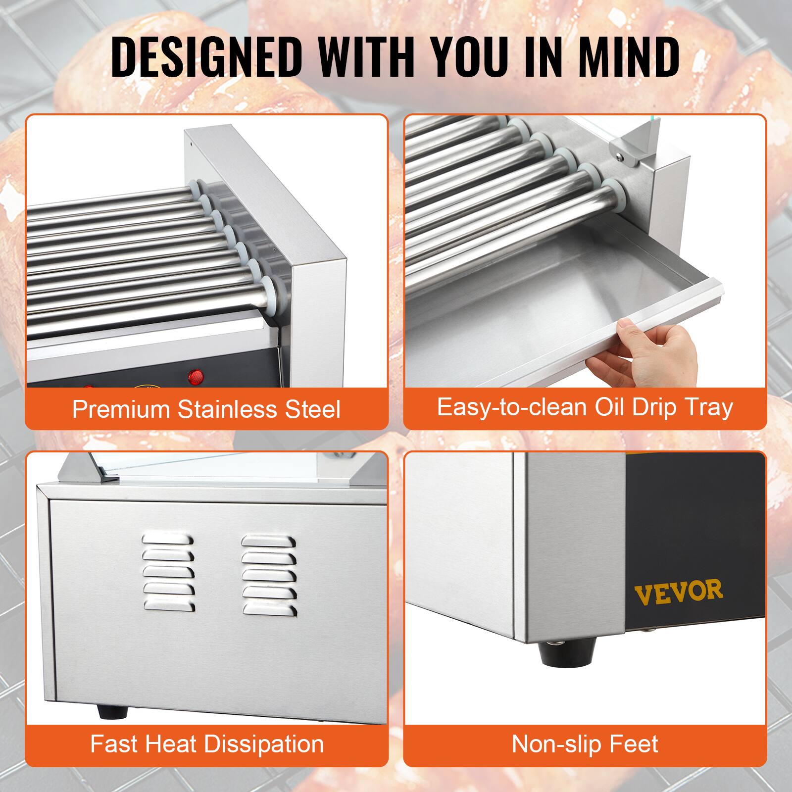 DESIGNED WITH YOU IN MIND

- Premium Stainless Steel
- Easy-to-clean Oil Drip Tray
- Fast Heat Dissipation
- Non-slip Feet

VEVOR