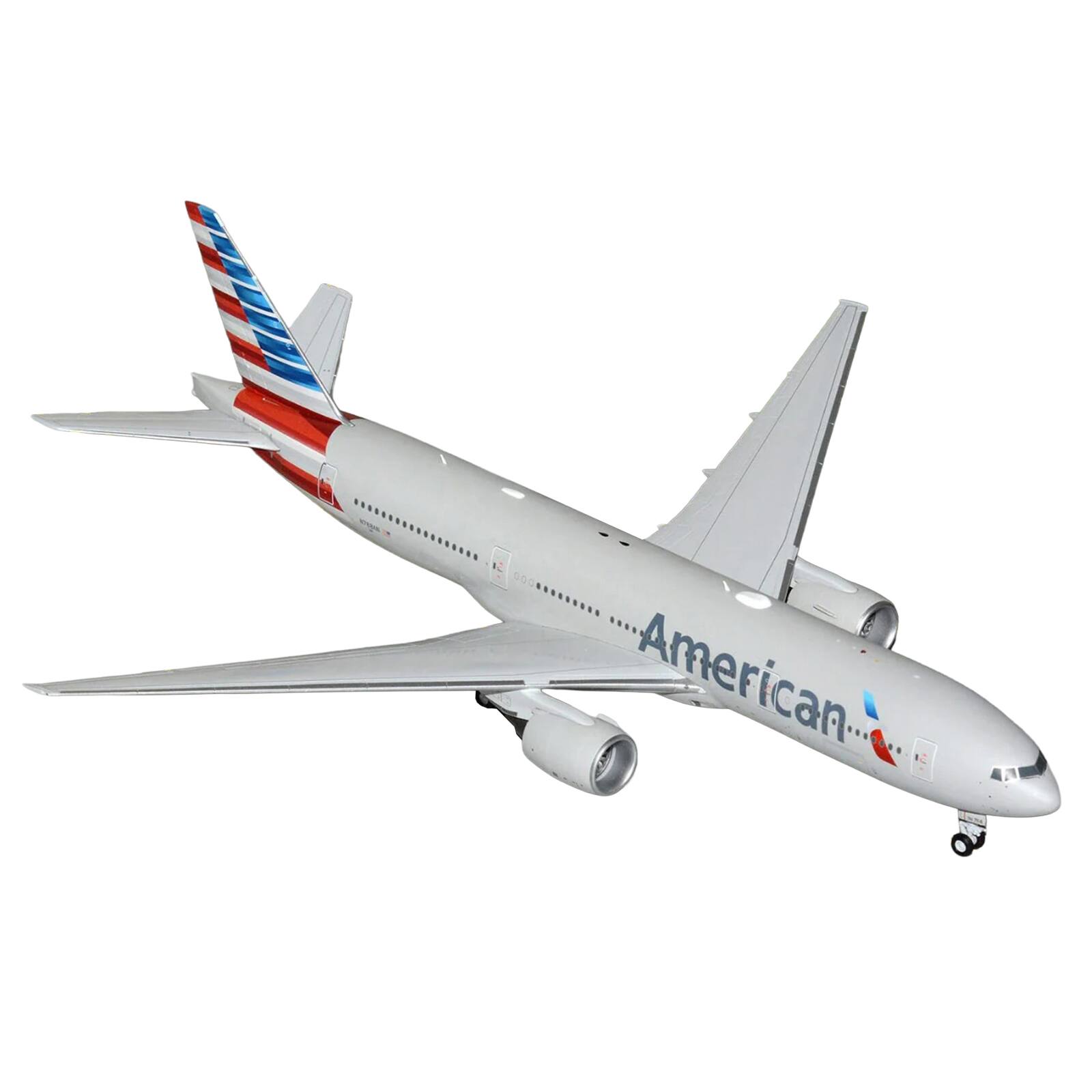 Alt View 1. GeminiJets - Boeing 777-200ER Commercial Aircraft "American Airlines" Silver with Striped Tail 1/200 Model Airplane by GeminiJets.