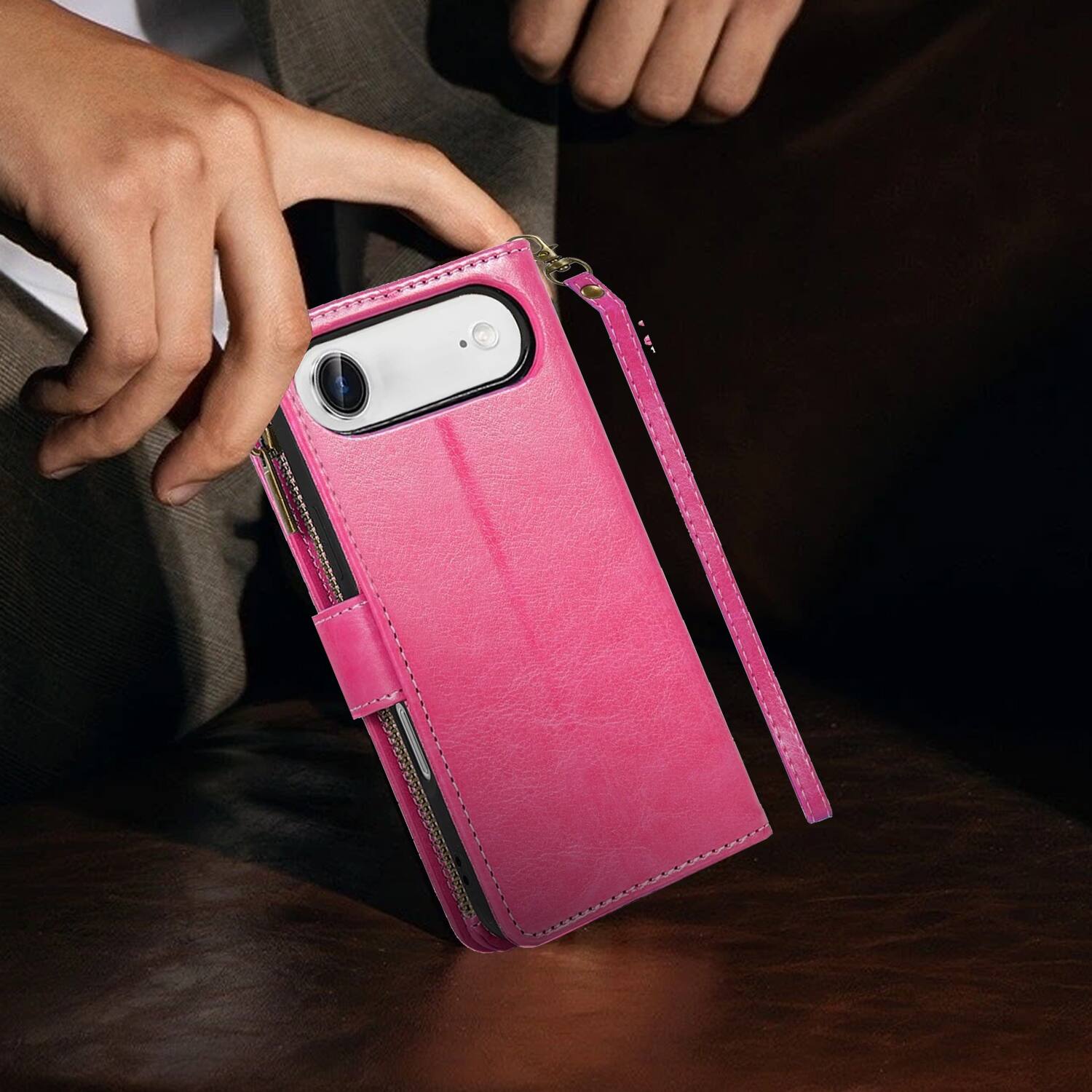Alt View 6. Equipd - Phone Case for iPhone 17 Air 6.5", Luxury Wallet Card ID Zipper Money Holder Cover (Pink) - Pink.